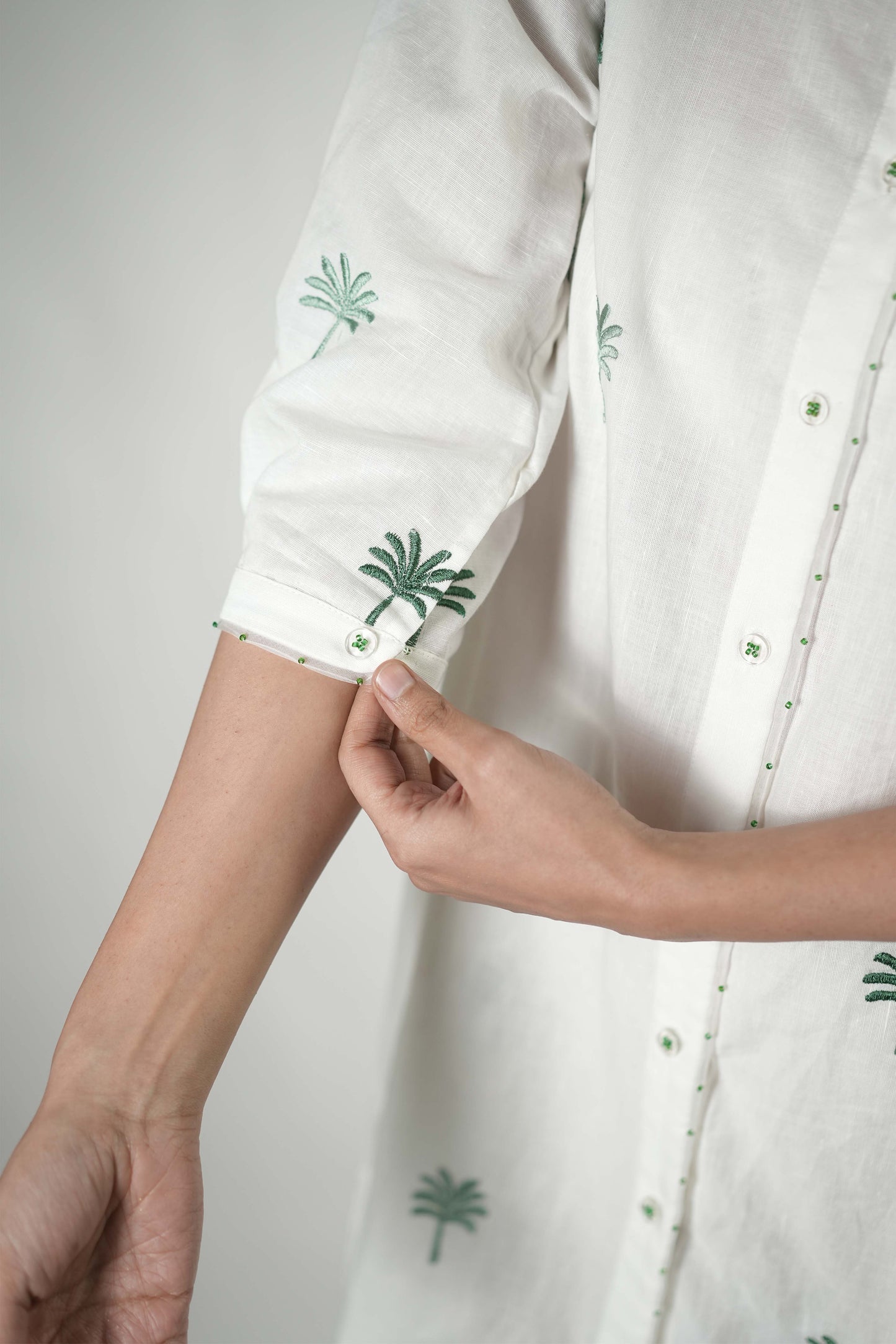 Palm tree embroidered shirt dress