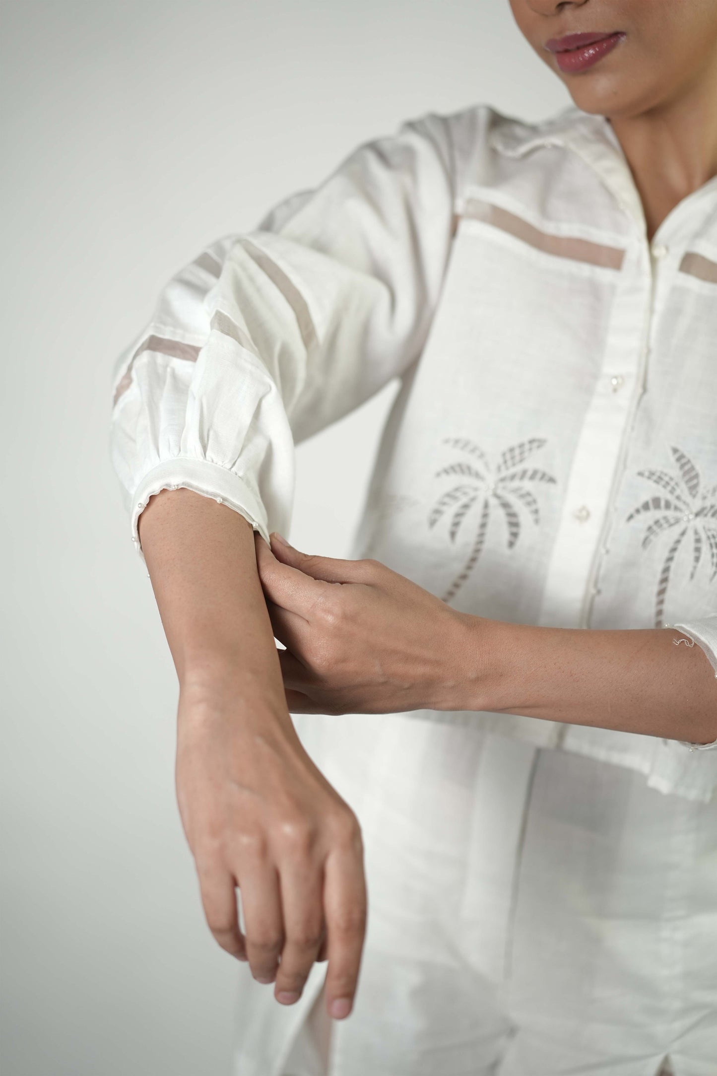 White linen cropped shirt and shorts coord set