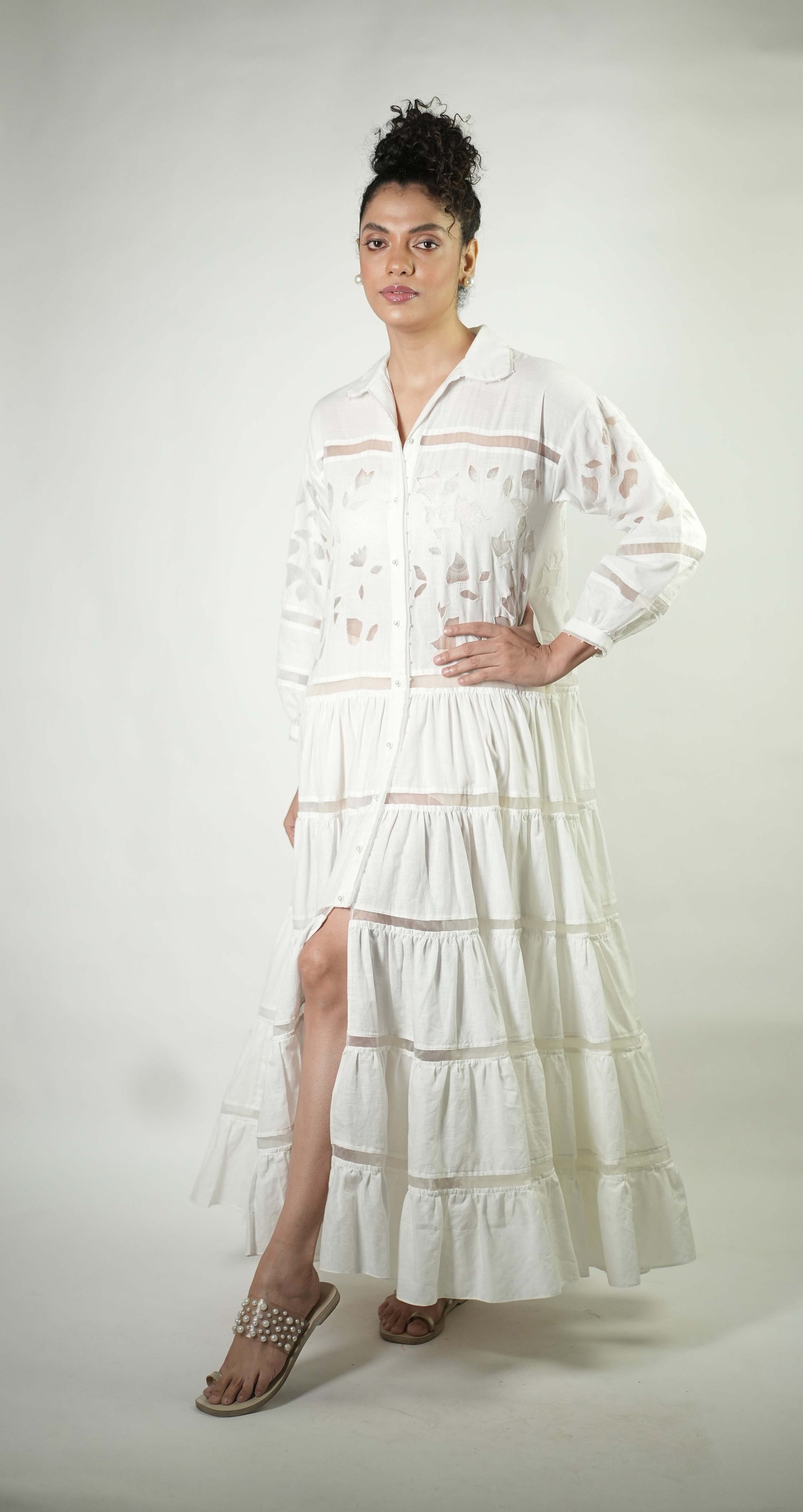 Embroidered linen long dress