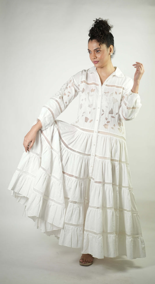 Embroidered linen long dress