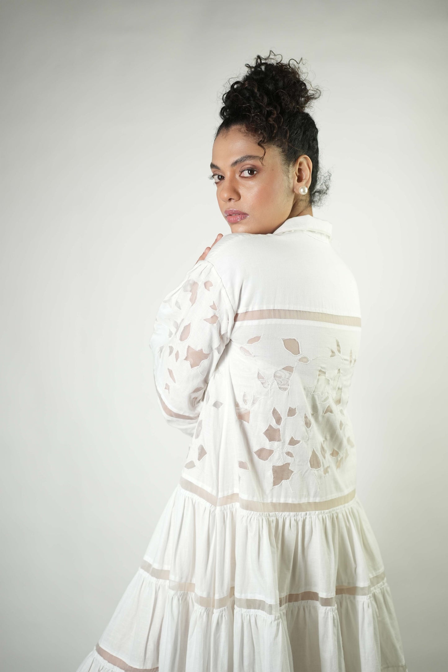 Embroidered linen long dress