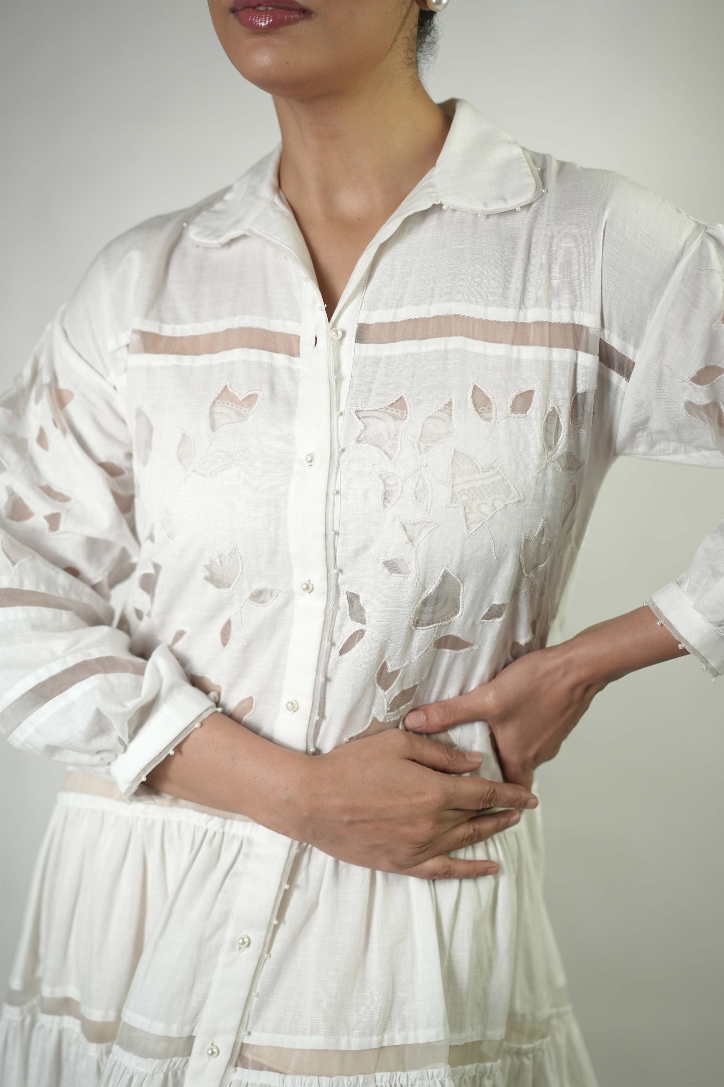 Embroidered linen long dress
