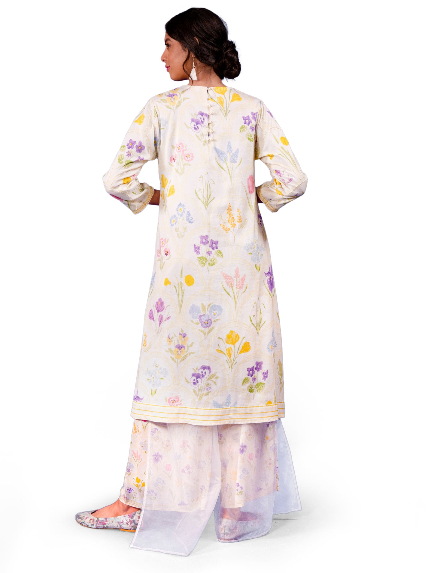 ASSORTED FLORAL PRINTED EMBROIDERED KURTA WITH ORGANZA LAYERED PRINTED PALAZZO COORD