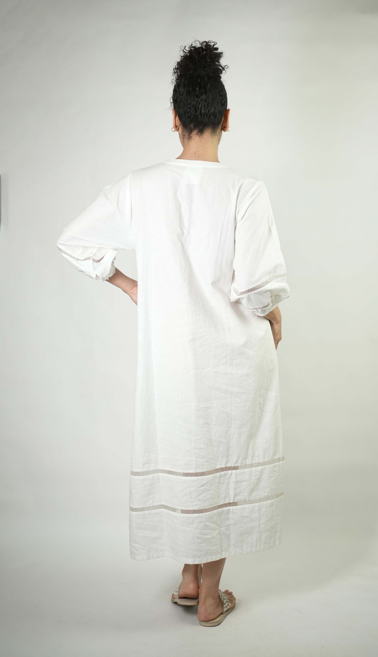 Palm tree embroidered A line dress