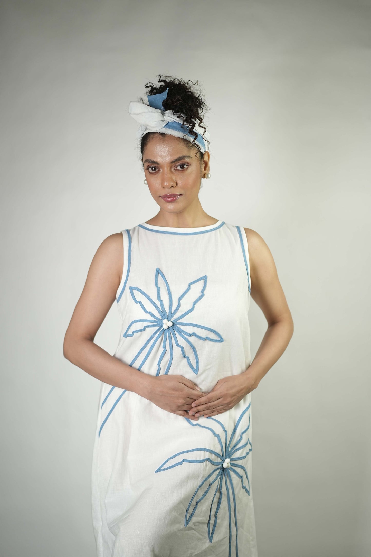 Hand stitched palm tree motif dress