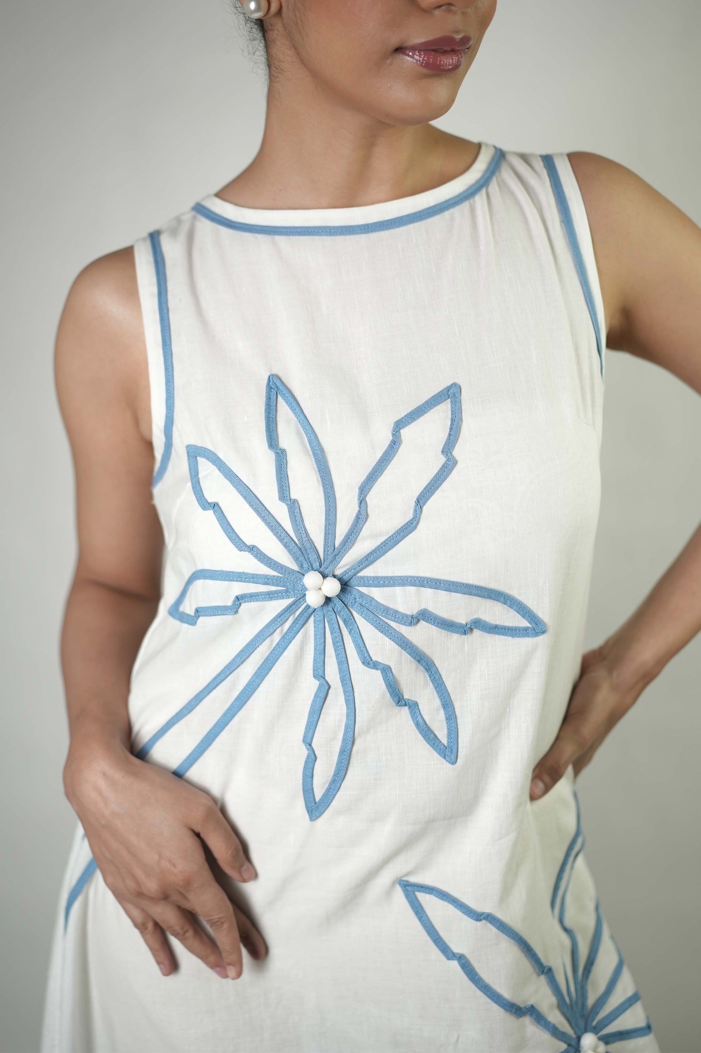 Hand stitched palm tree motif dress