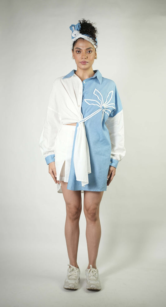 Hand stitched palm tree motif shirt dress