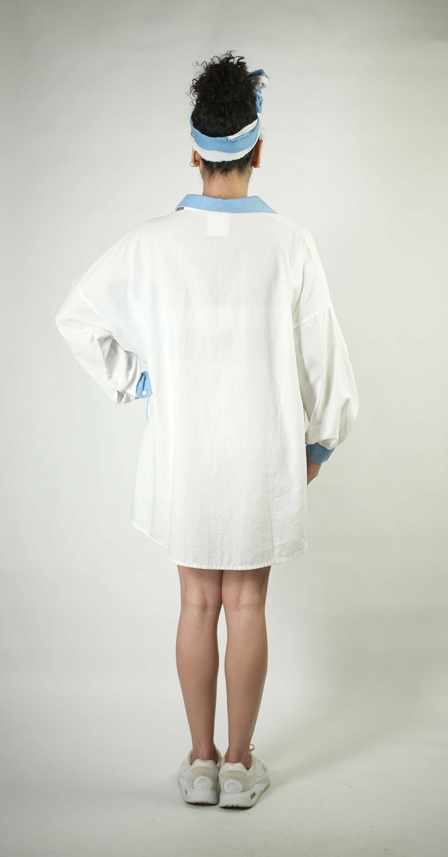 Hand stitched palm tree motif shirt dress