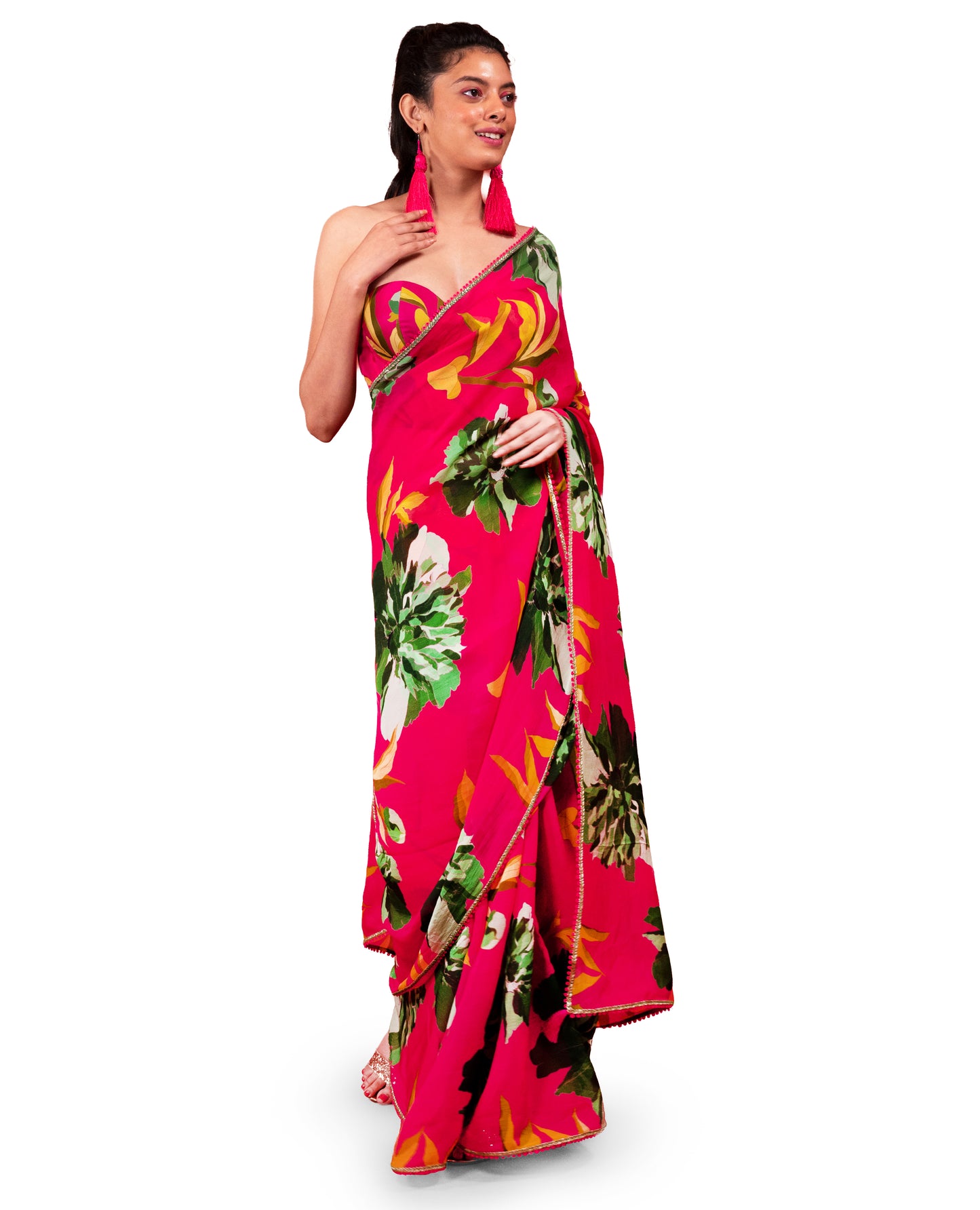 CHRYSANTHEMUM FLOWER PRINTED ORGANZA SAREE