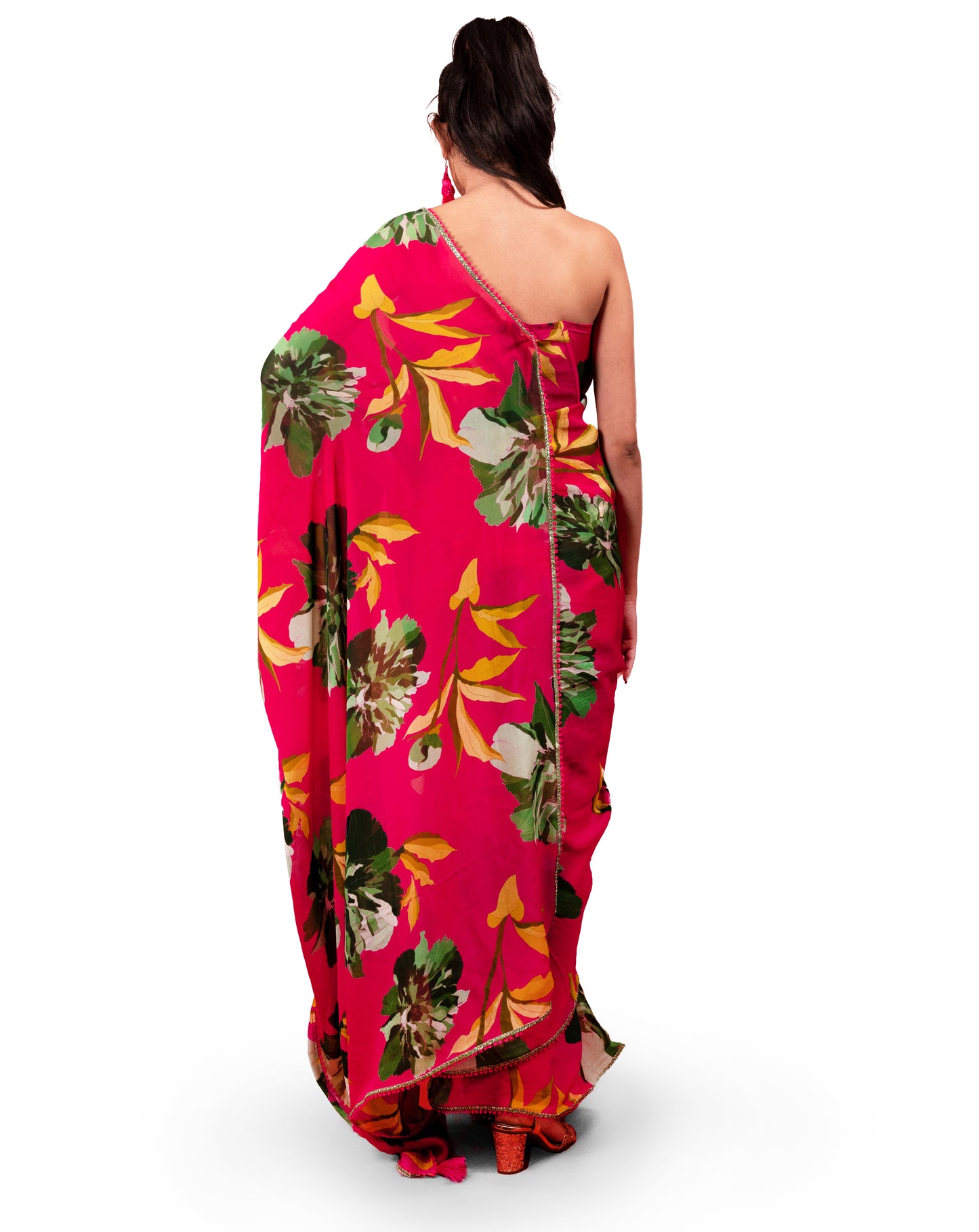 CHRYSANTHEMUM FLOWER PRINTED ORGANZA SAREE