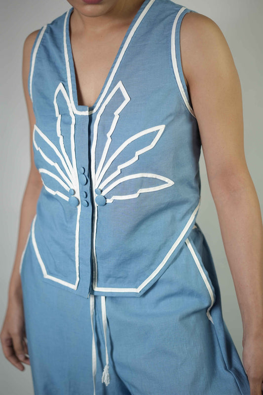Hand stitched palm tree motif detailing top with back detailing