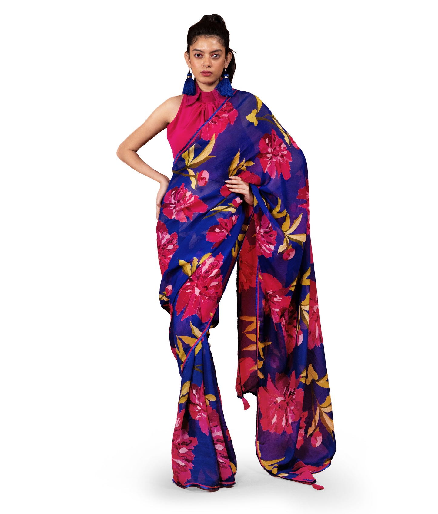 CHRYSANTHEMUM FLOWER PRINTED ORGANZA SAREE