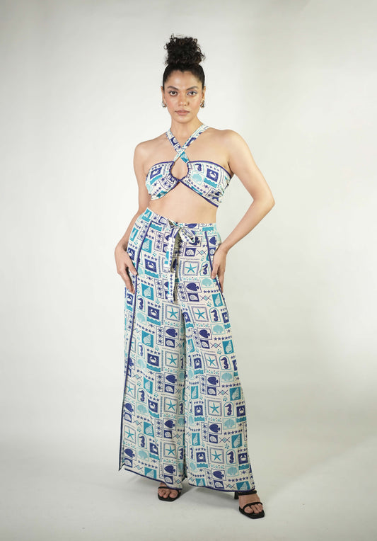 Sea elements printed pants