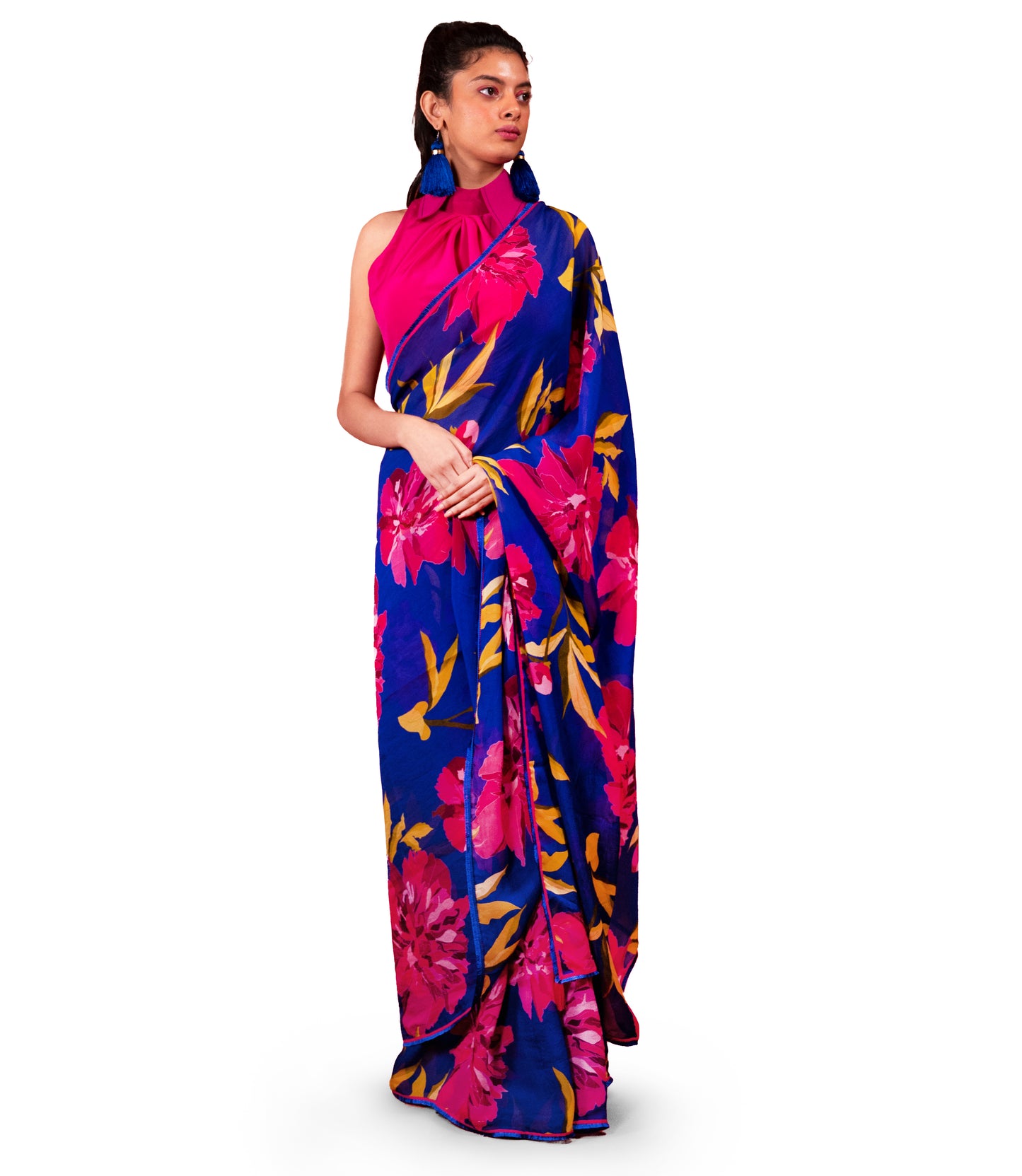 CHRYSANTHEMUM FLOWER PRINTED ORGANZA SAREE