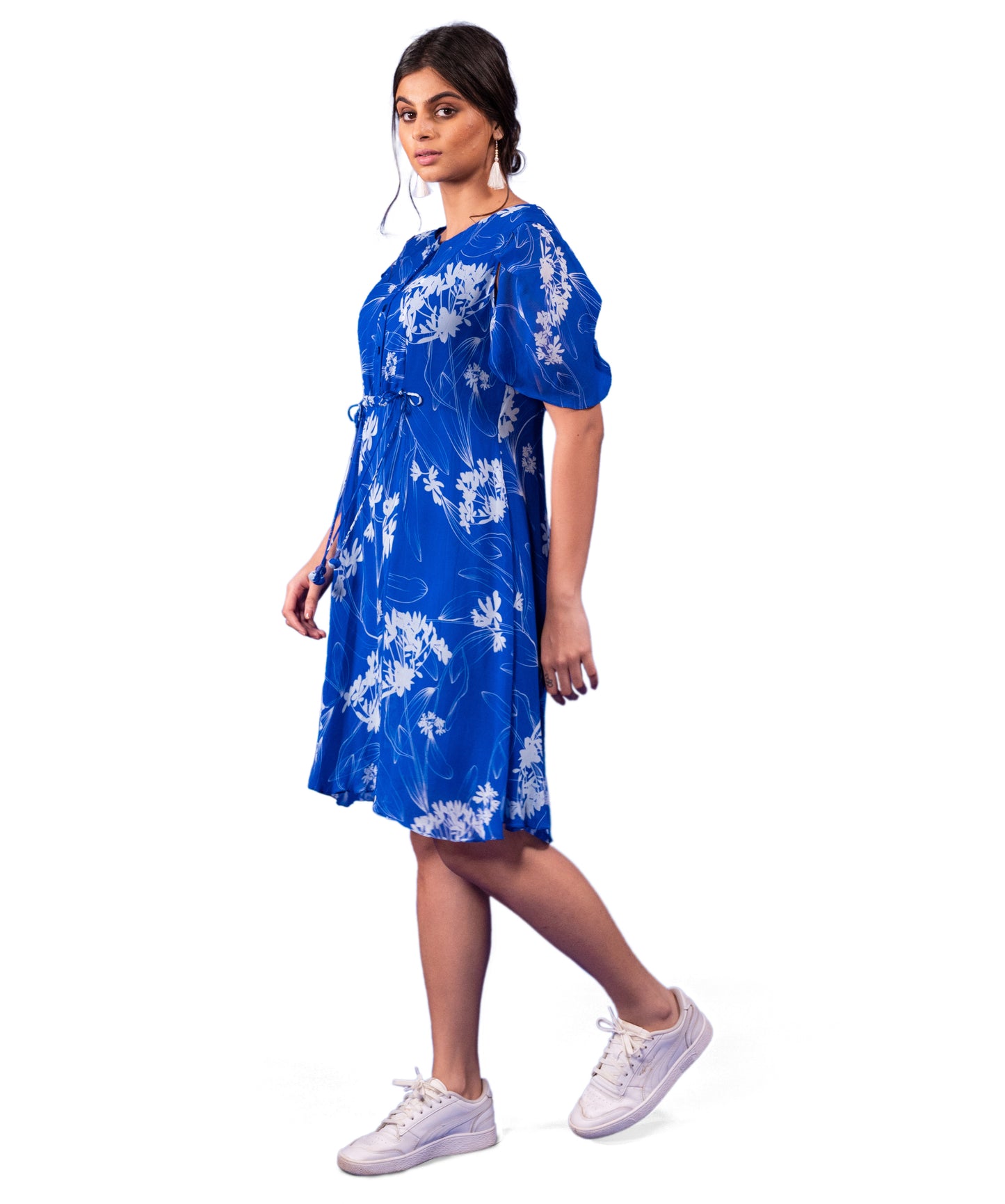 FLORAL PRINTED DRESS WITH DRAWSTRING DETAILING