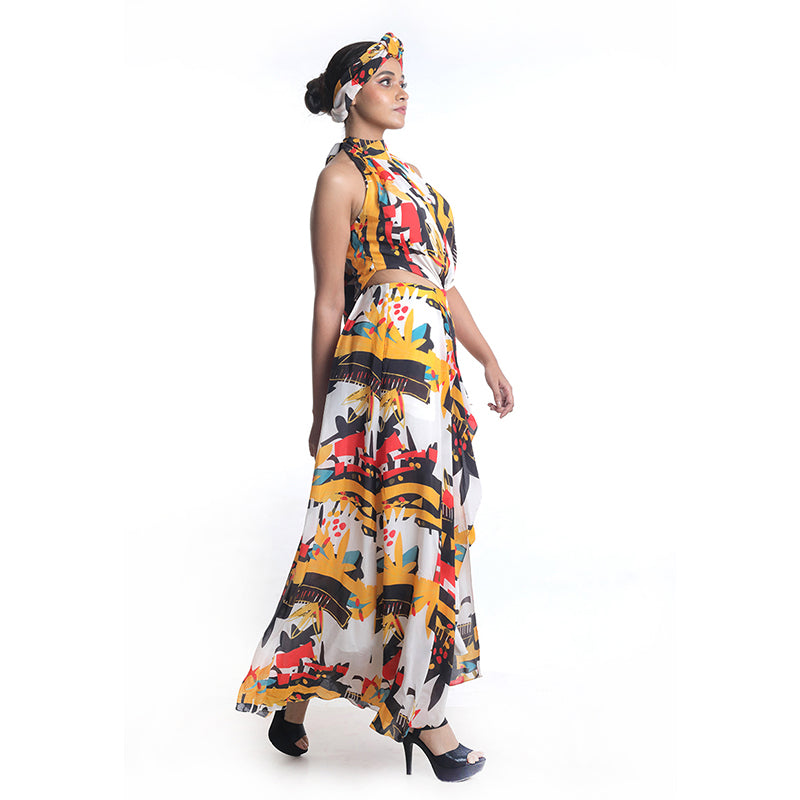 ABSTRACT GRAPHIC FLORAL PRINTED GOWN