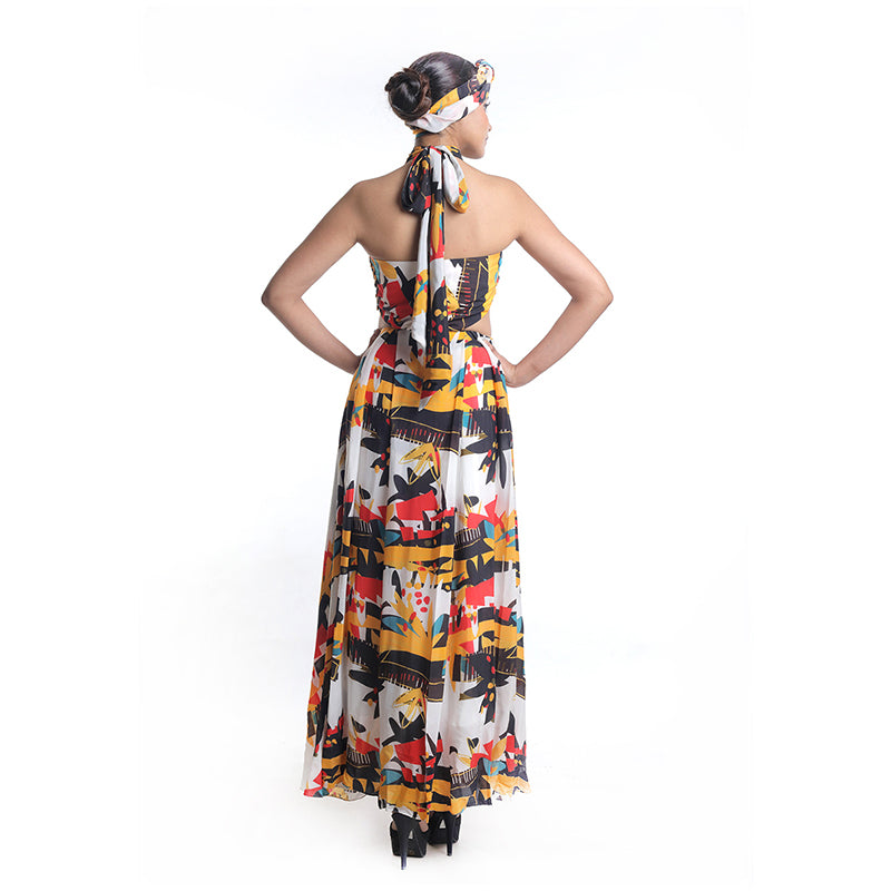 ABSTRACT GRAPHIC FLORAL PRINTED GOWN