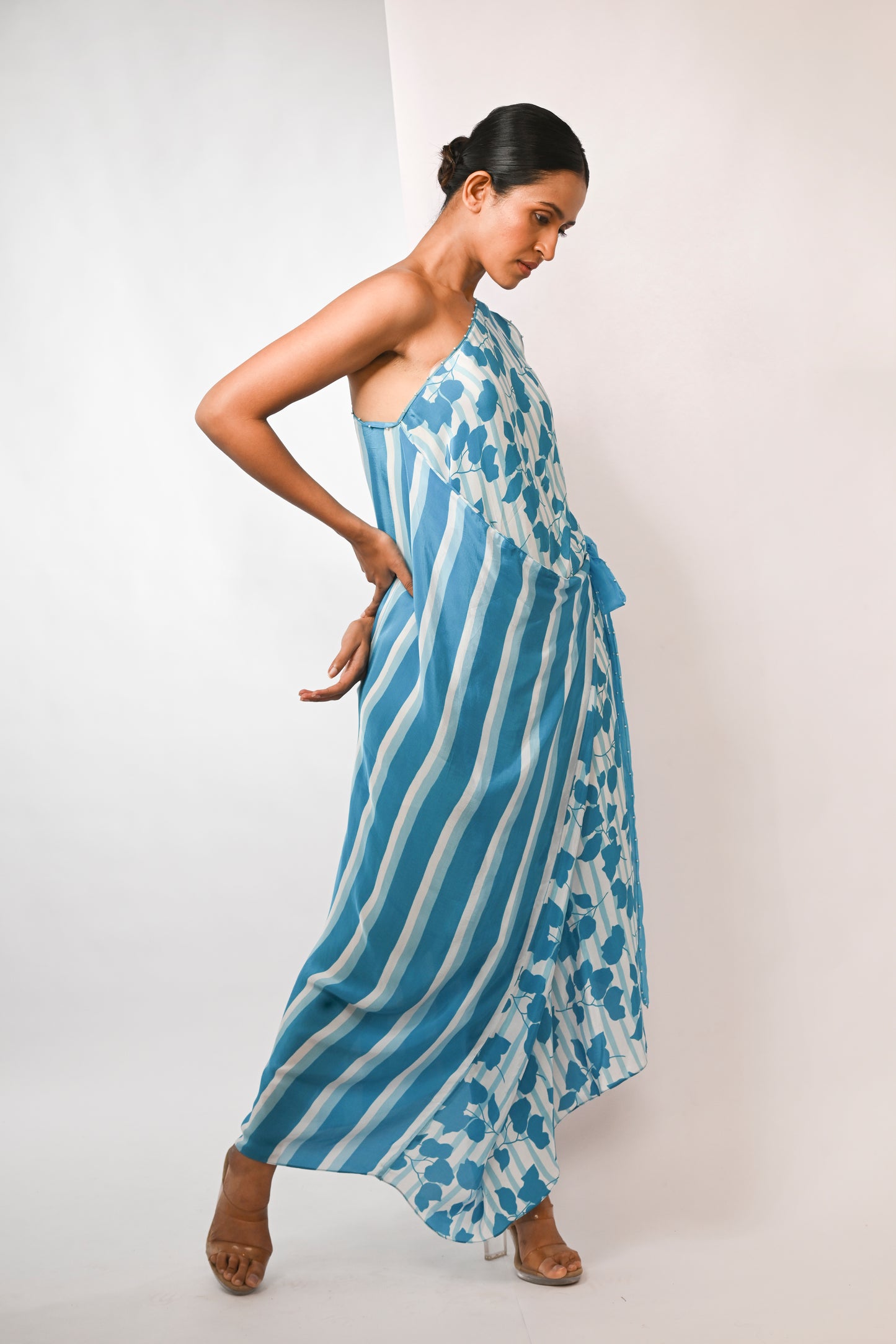 BOUGAINVILLEA GRAPHIC PRINTED ONE SHOULDER DRESS