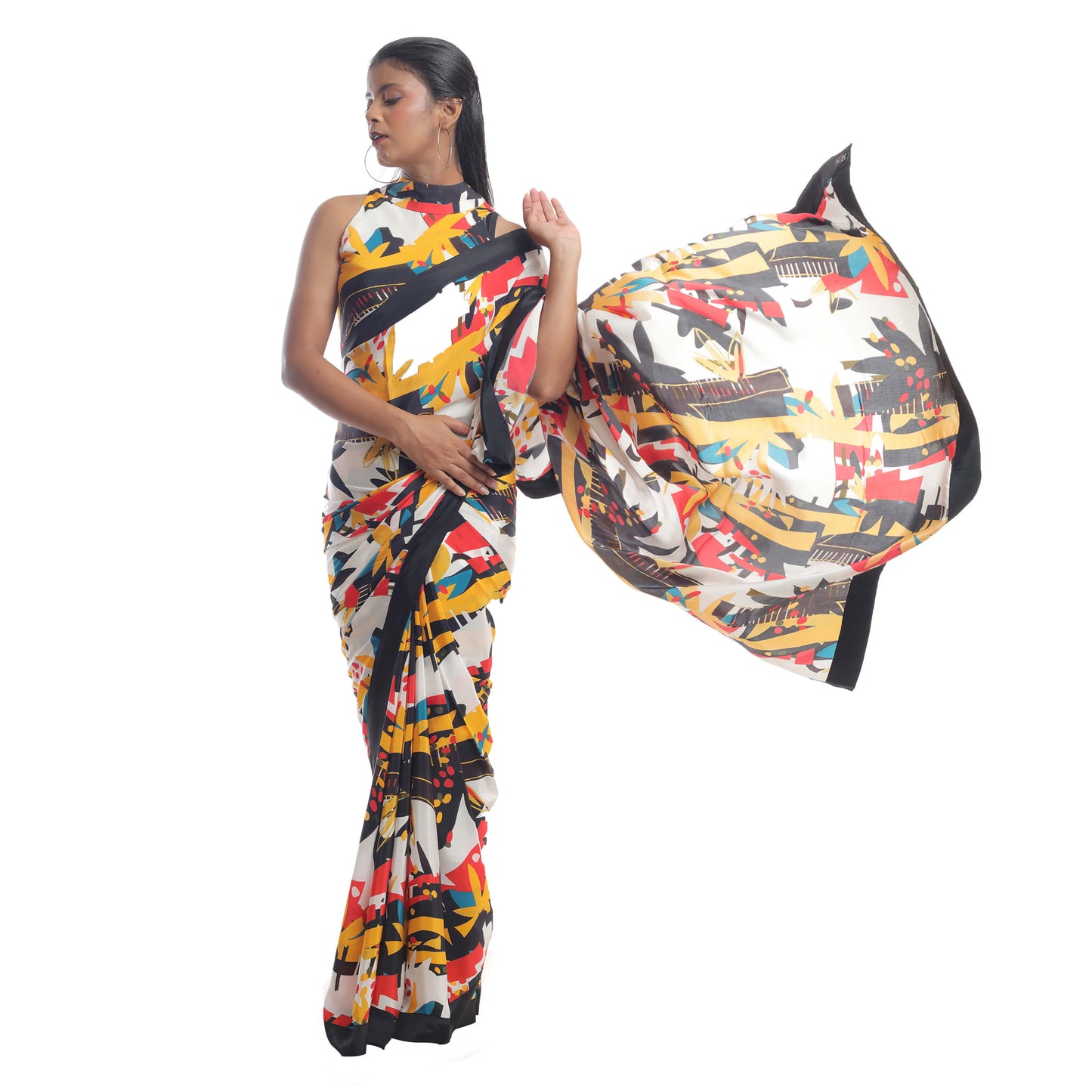 ABSTRACT FLORAL PRINTED SAREE