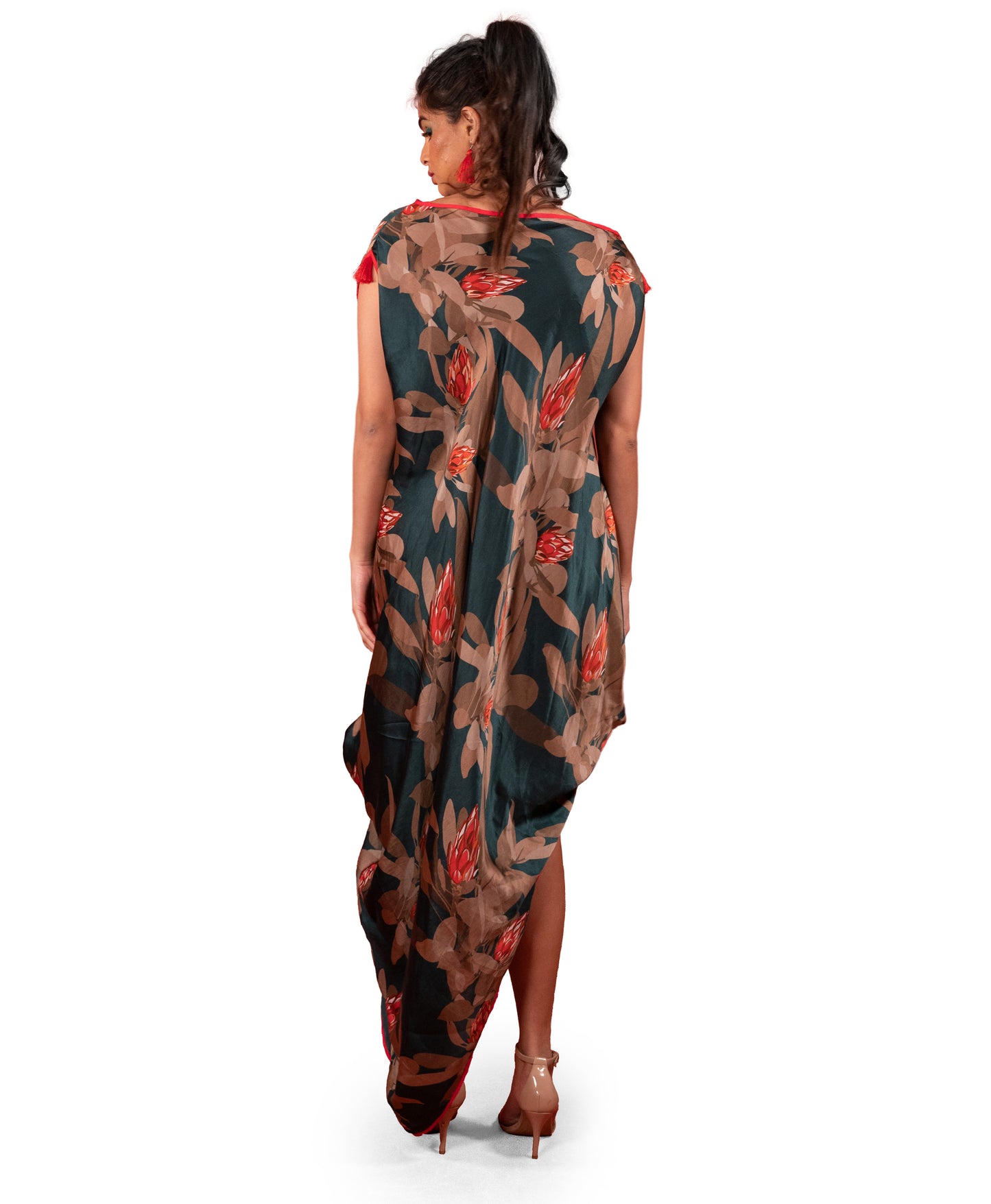 PINE FLOWER PRINTED DRAPED DRESS