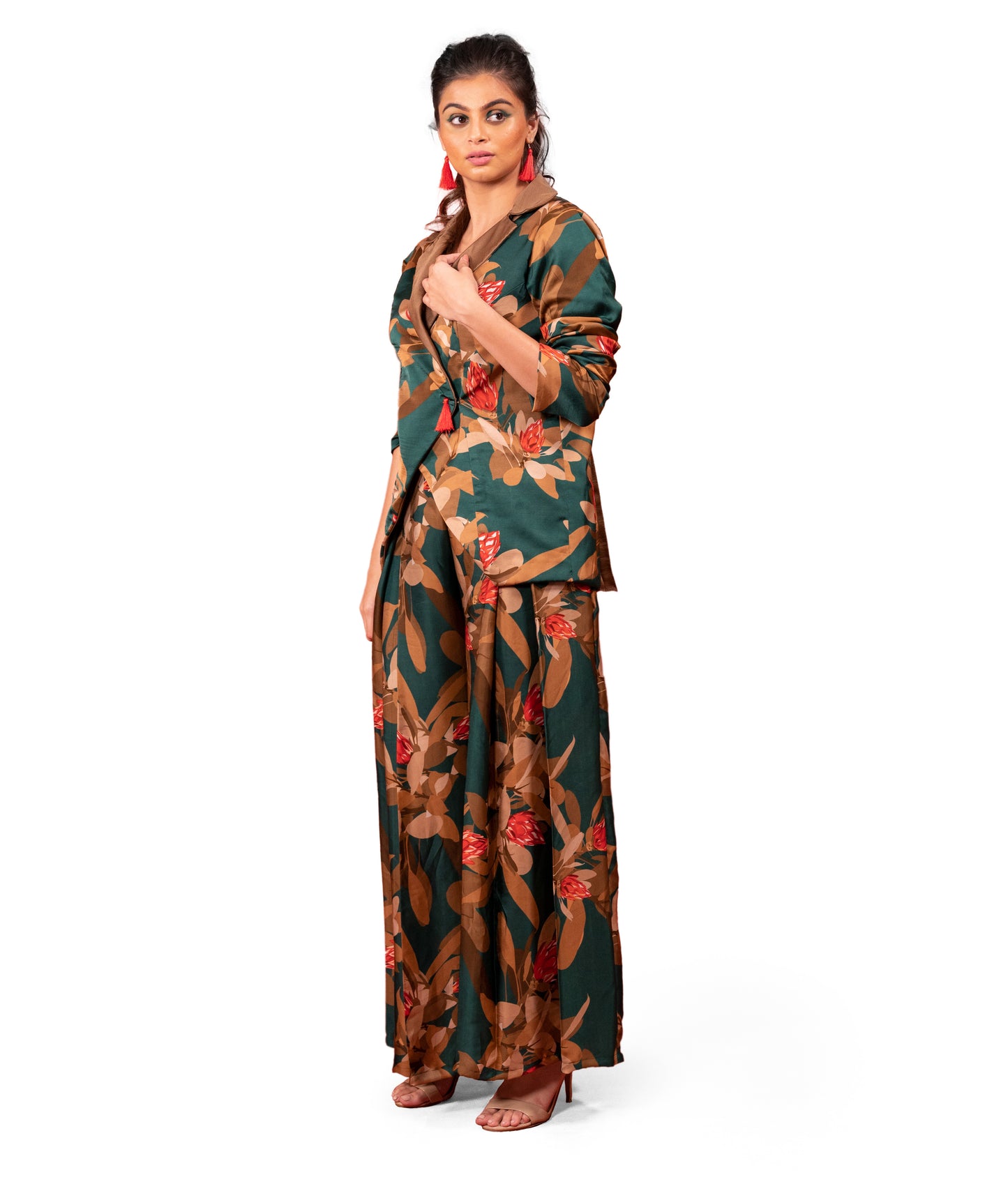 PINE FLOWER PRINTED PANTSUIT COORD