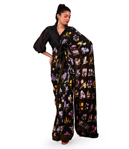 ASSORTED FLORAL PRINTED GEORGETTE SAREE WITH EMBELLISHED BORDER