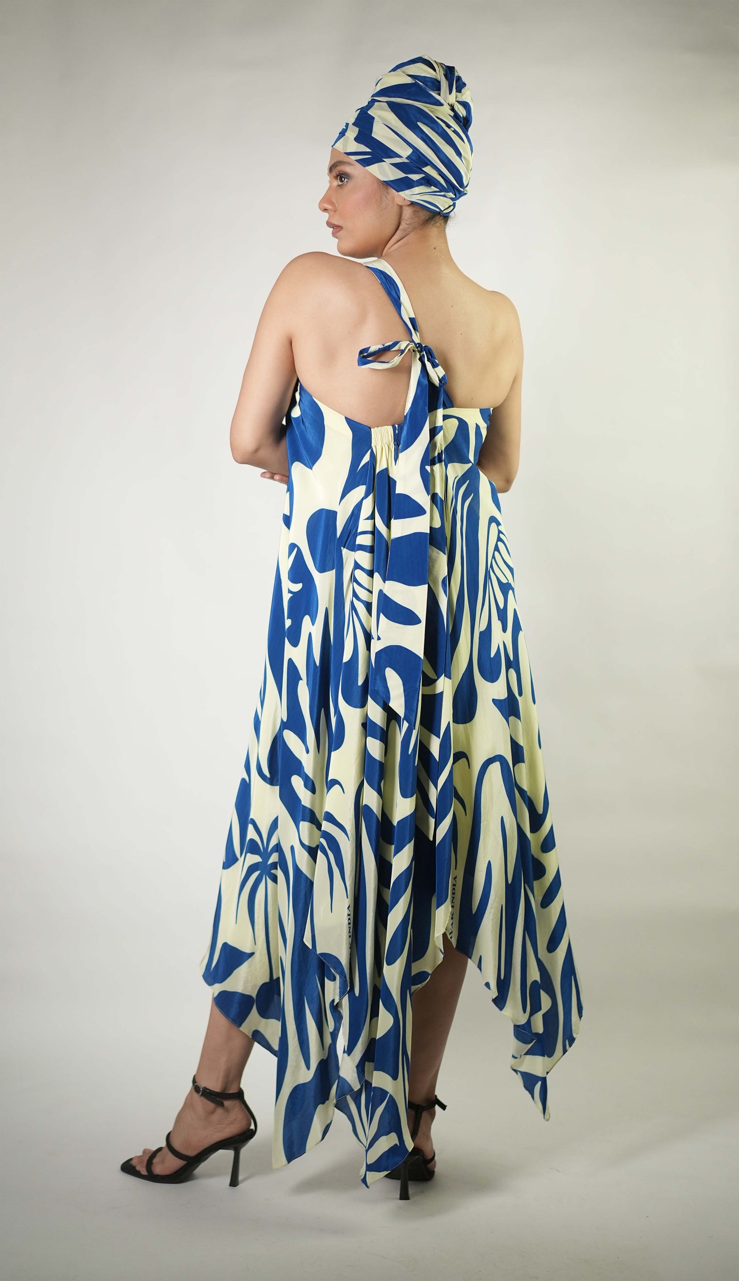 Abstract tropical graphic printed one shoulder dress