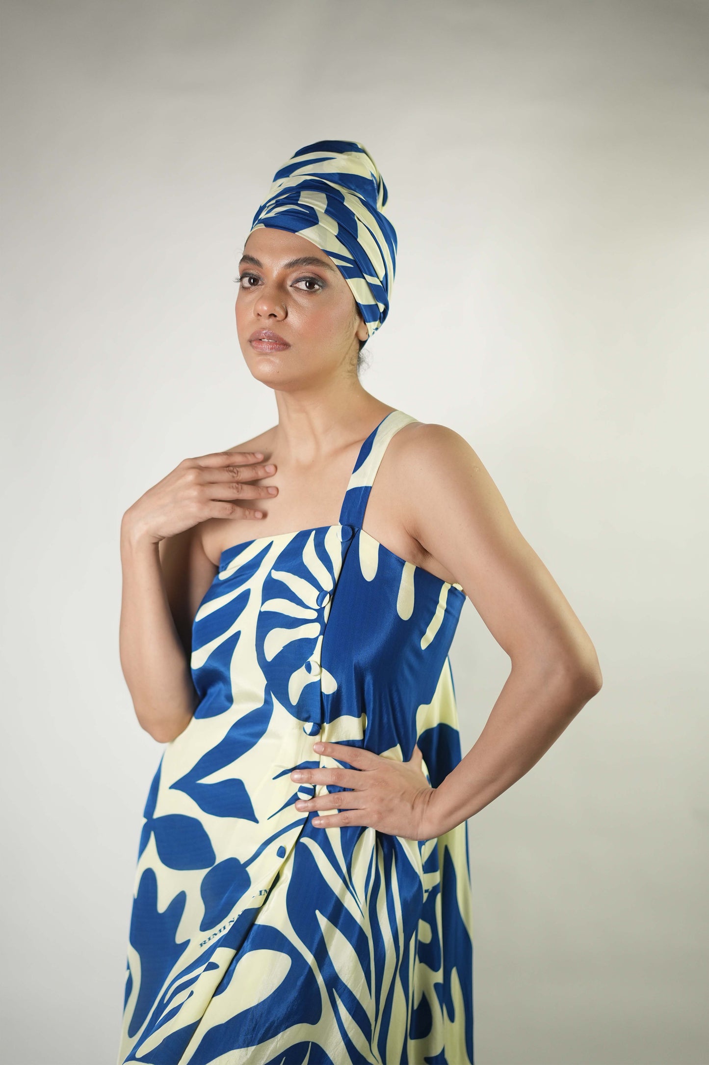 Abstract tropical graphic printed one shoulder dress