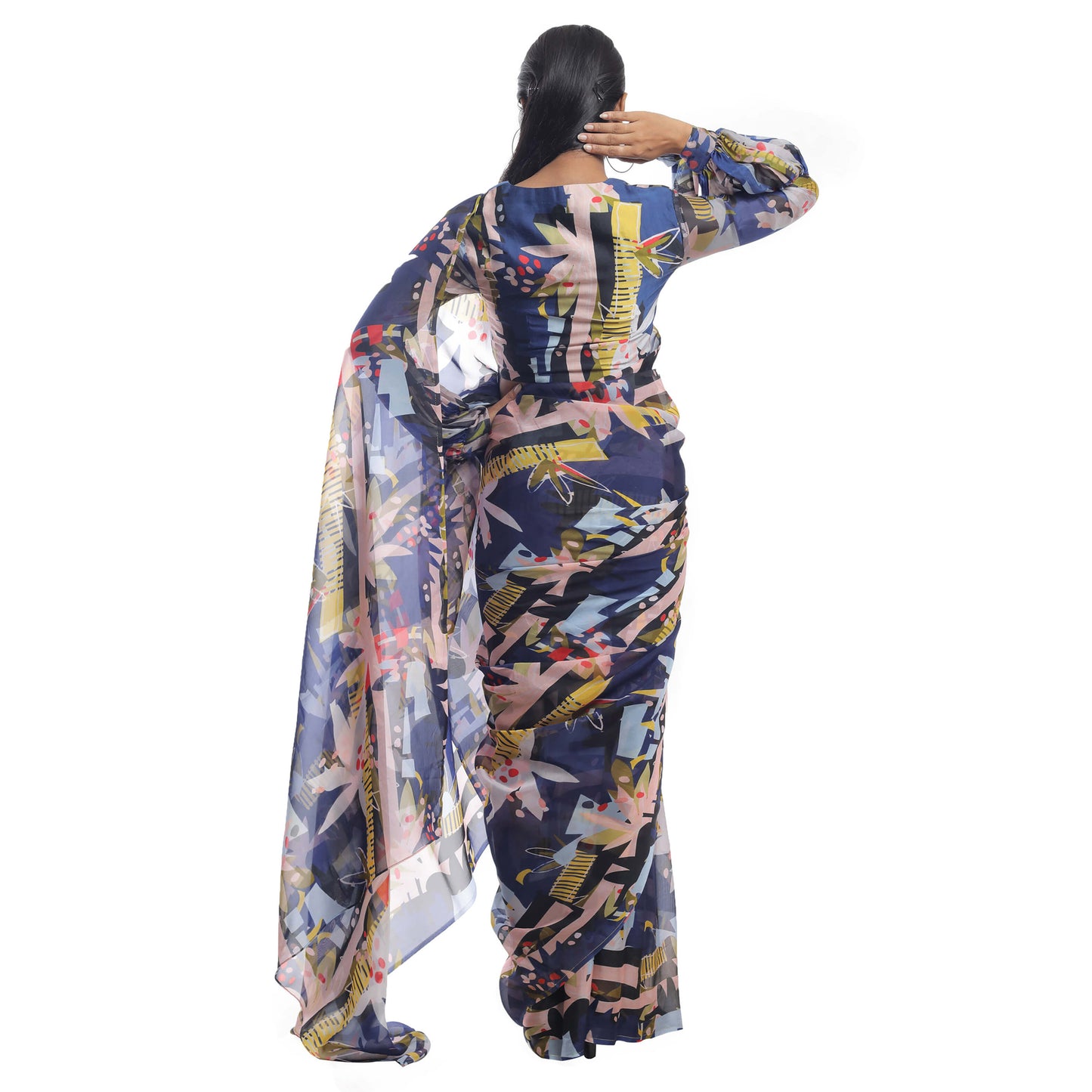 ORGANZA ABSTRACT FLORAL PRINTED ORGANZA SAREE