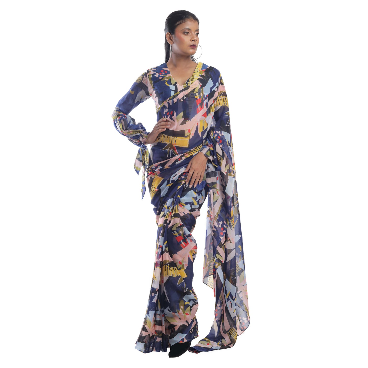 ORGANZA ABSTRACT FLORAL PRINTED ORGANZA SAREE