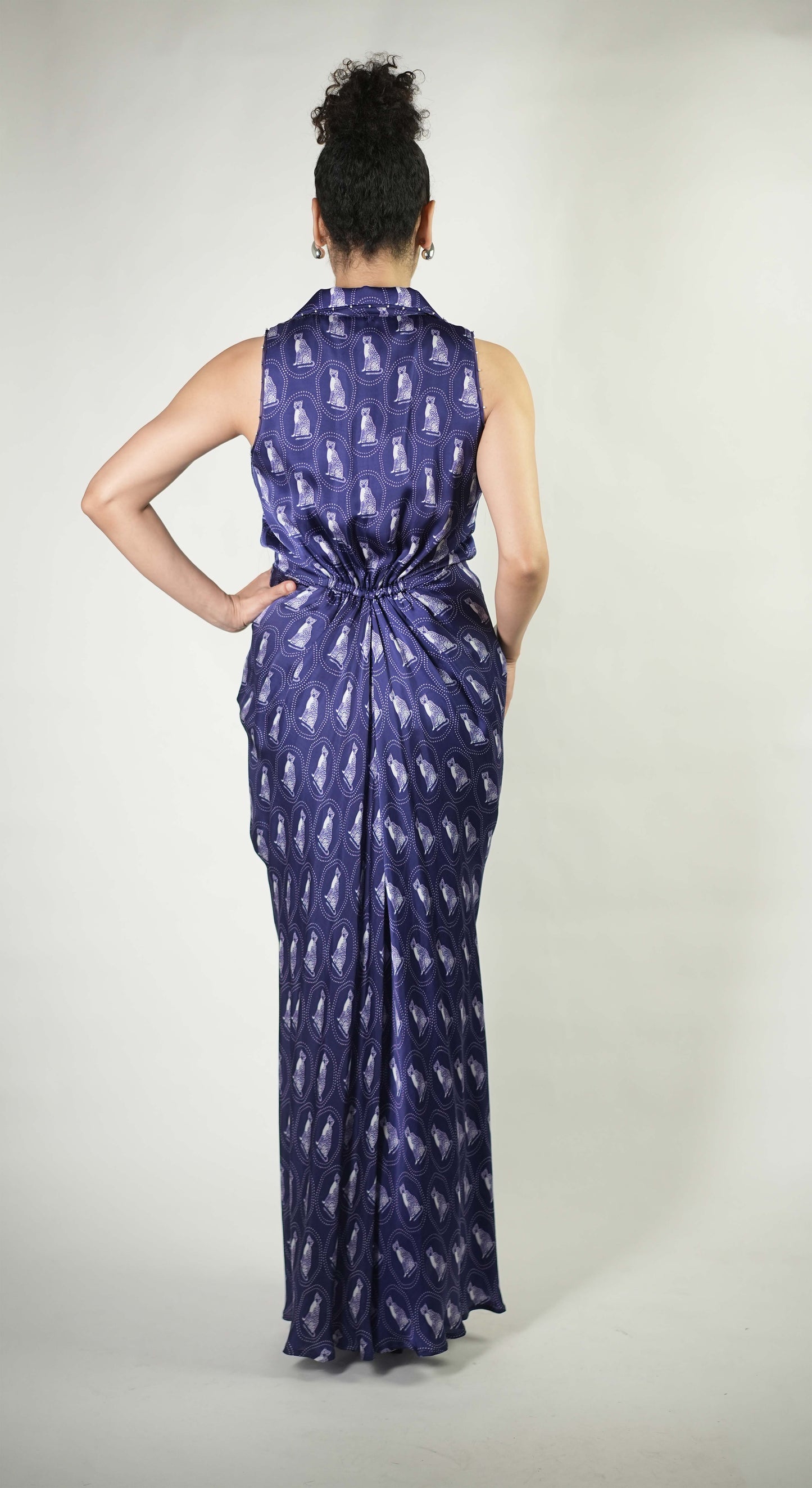 Cheetah printed draped dress with organza detailing