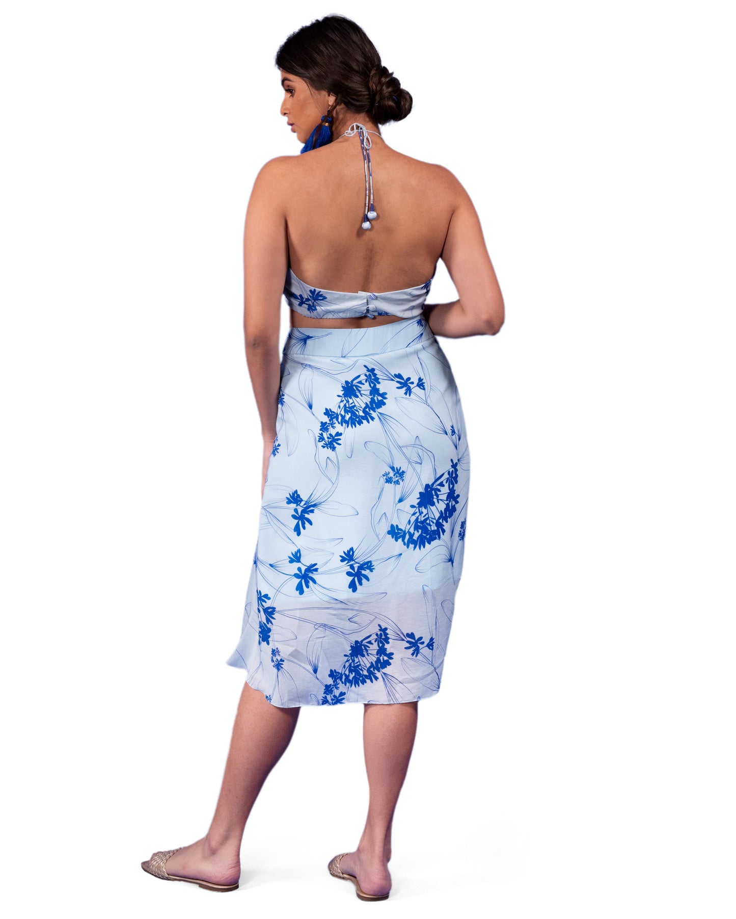 FLORAL PRINTED BIKINI TOP AND DRAPED SKIRT