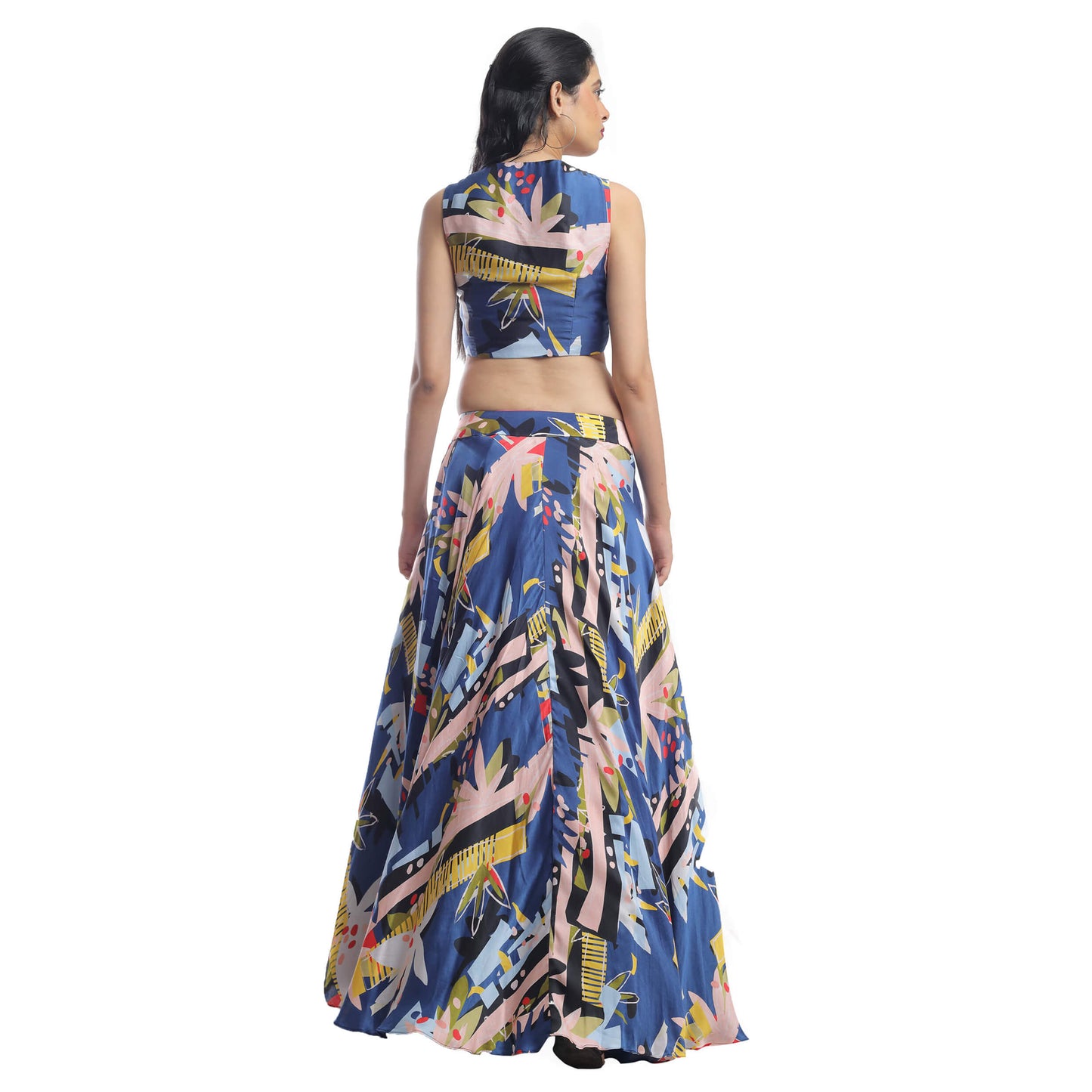 ABSTRACT GRAPHIC FLORAL PRINTED SKIRT AND TOP