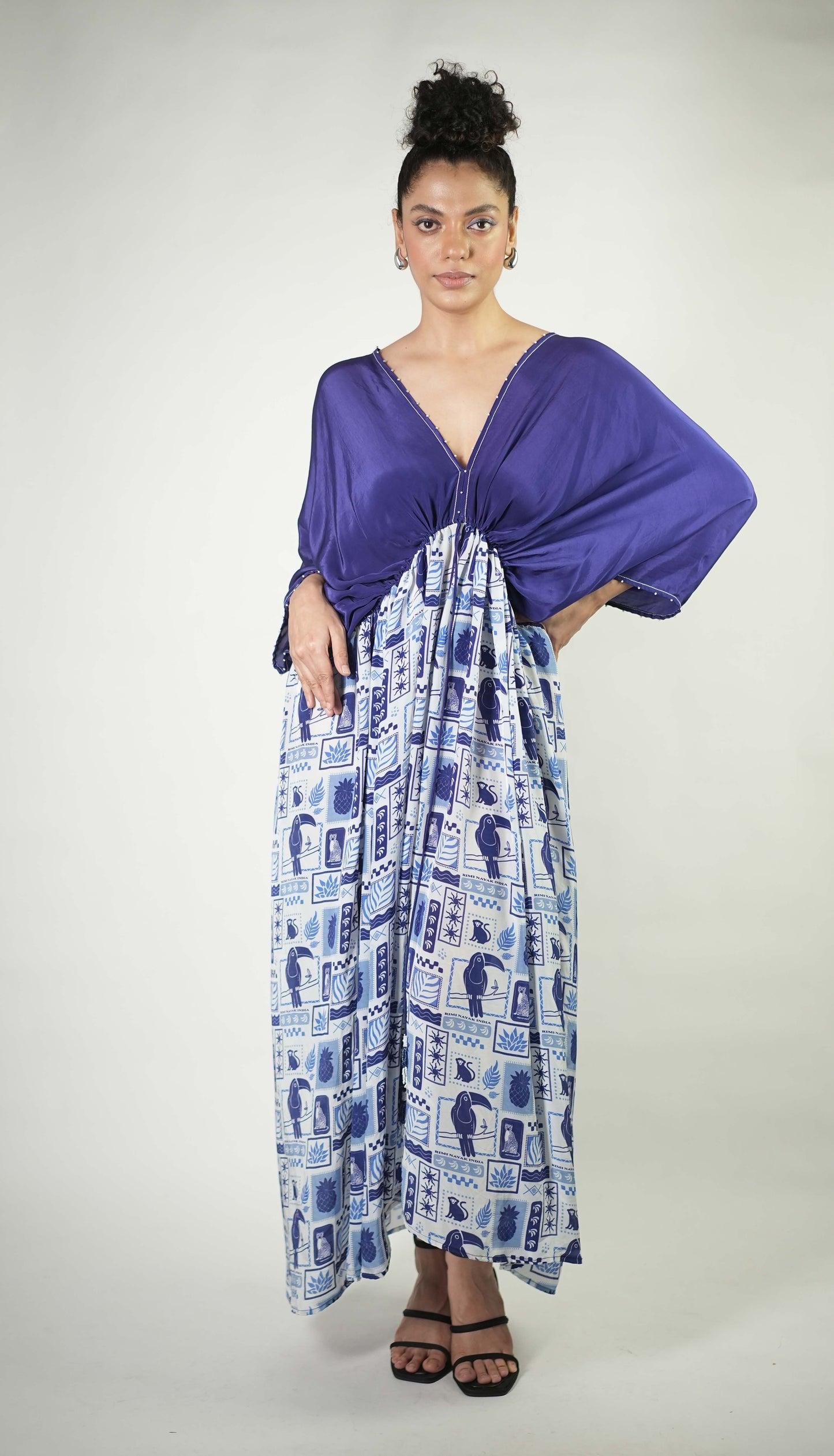 Tropical elements printed kaftan style dress
