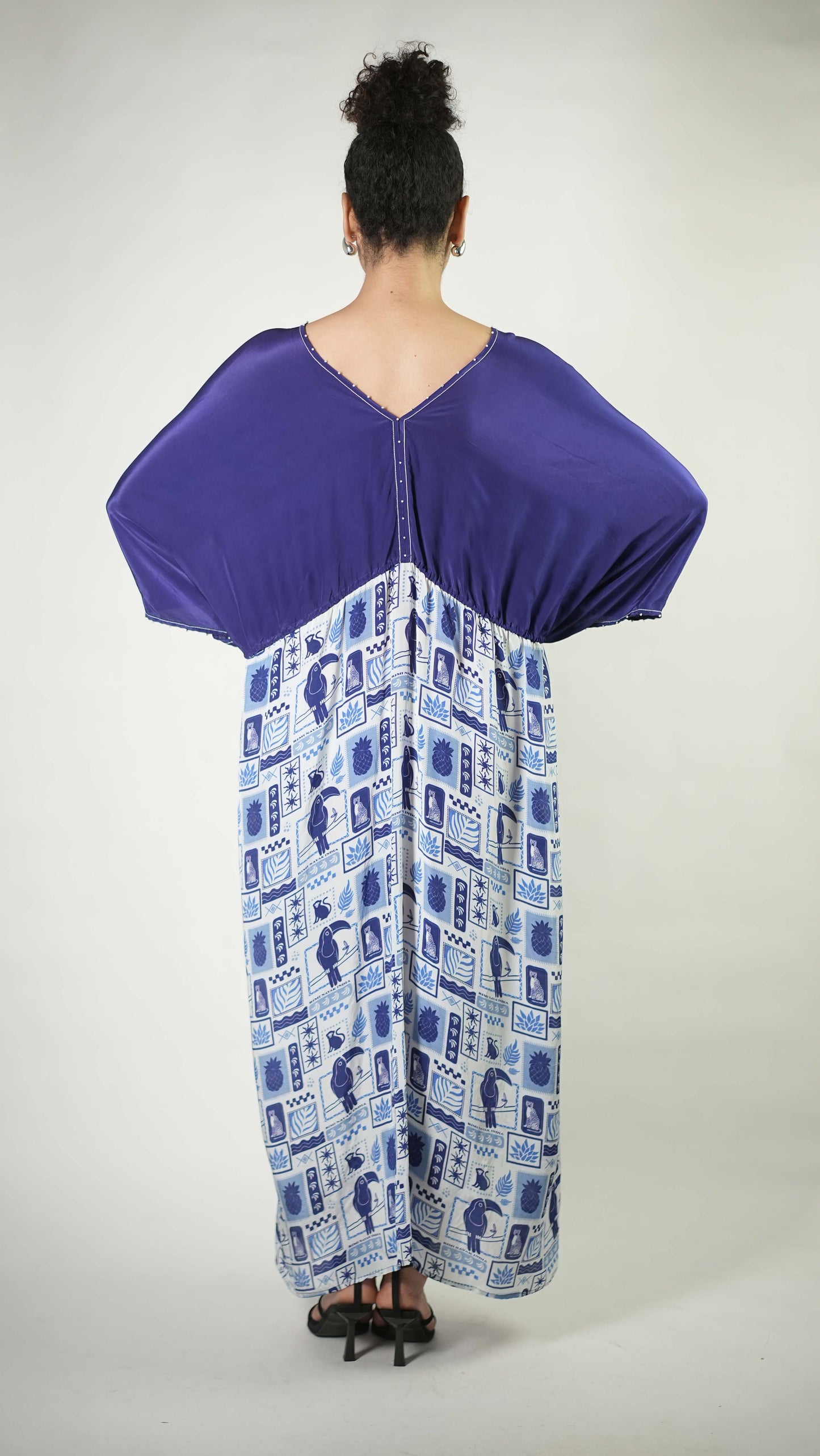 Tropical elements printed kaftan style dress
