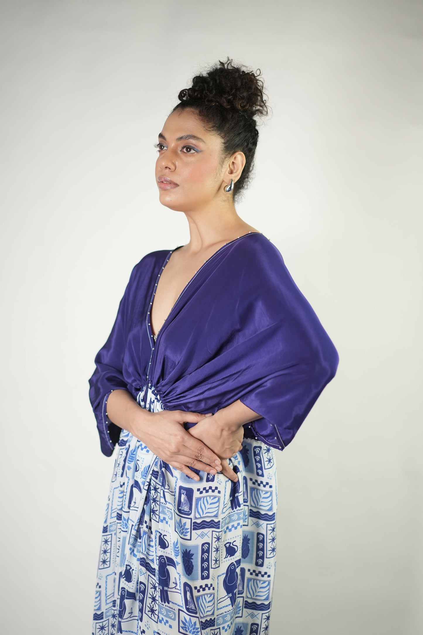 Tropical elements printed kaftan style dress