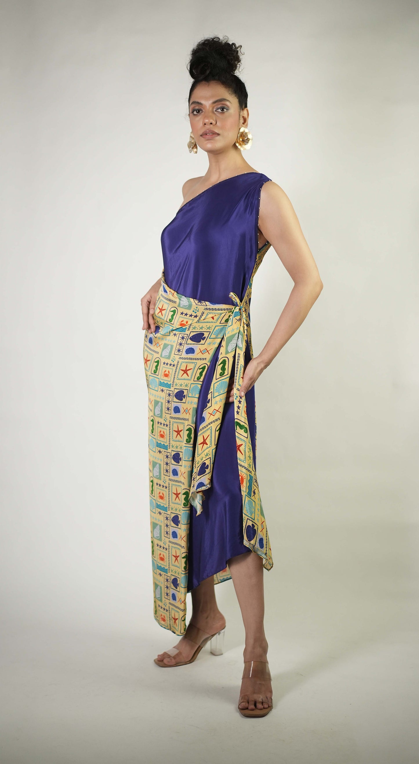 One shoulder wrap dress