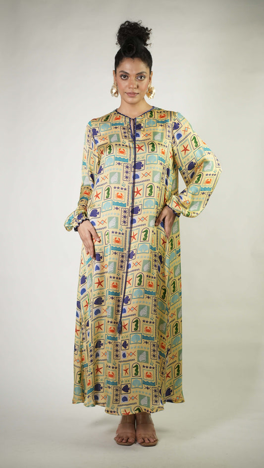 Colourful sea elements printed breezy dress