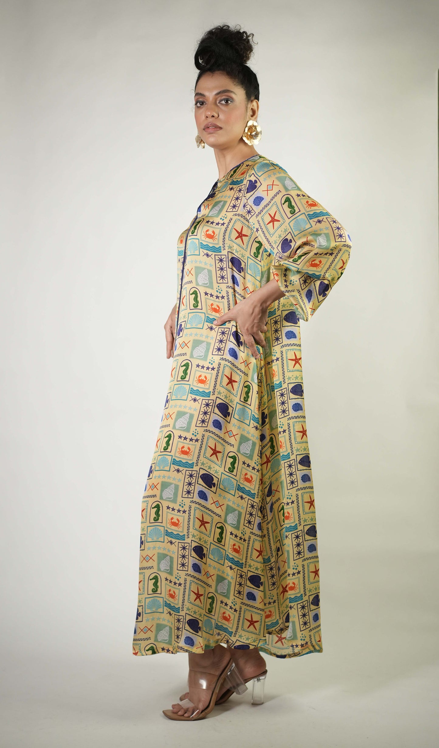 Colourful sea elements printed breezy dress