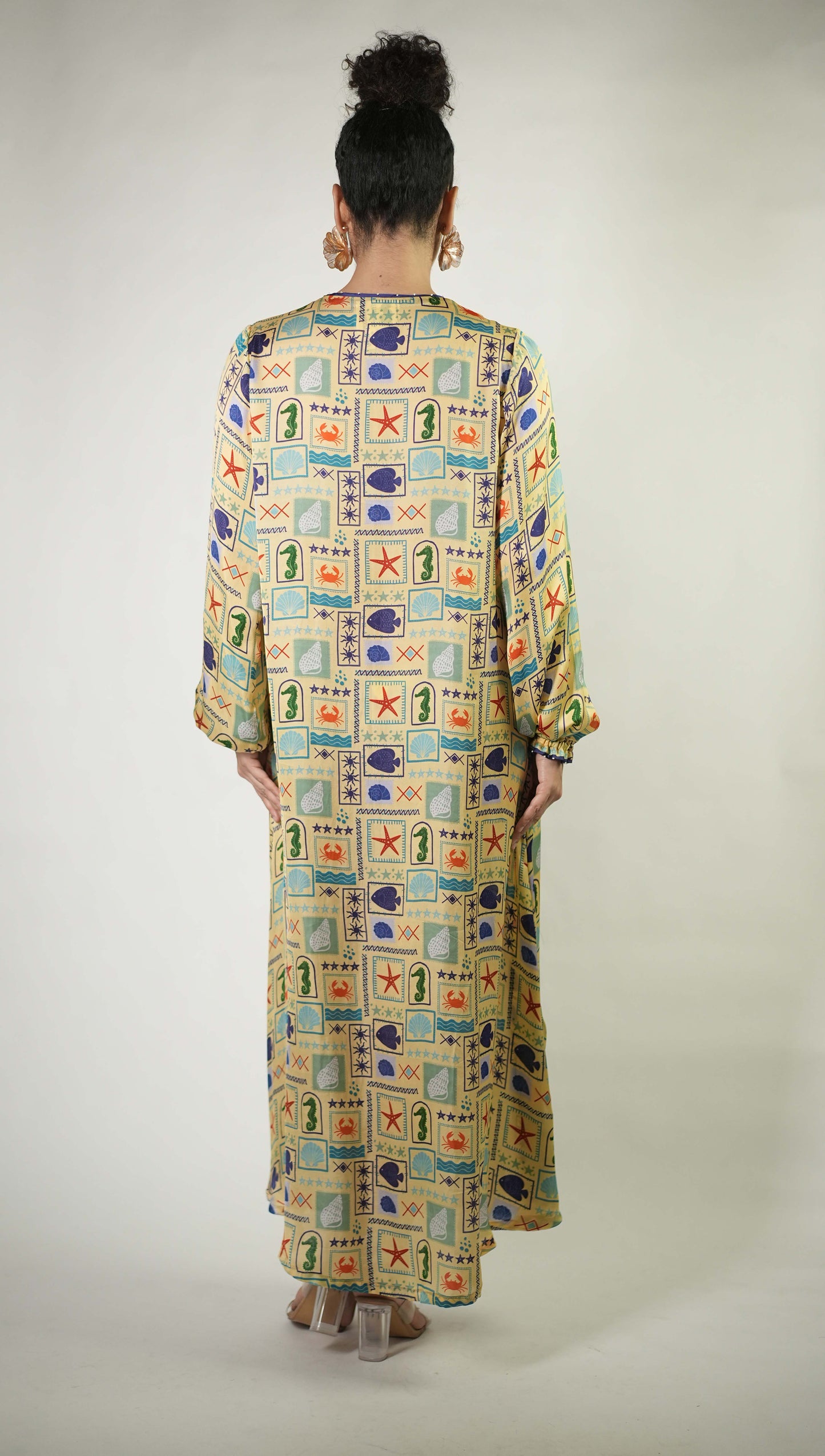 Colourful sea elements printed breezy dress