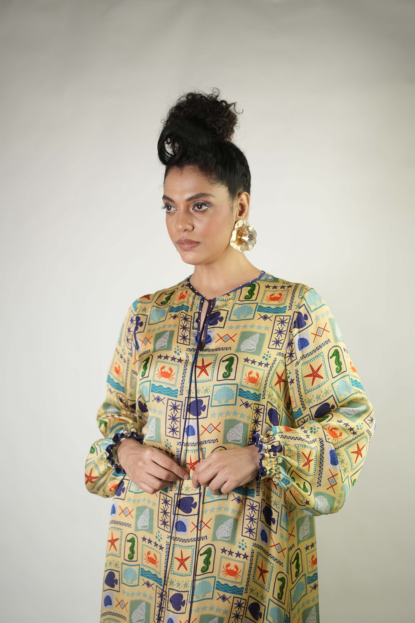 Colourful sea elements printed breezy dress