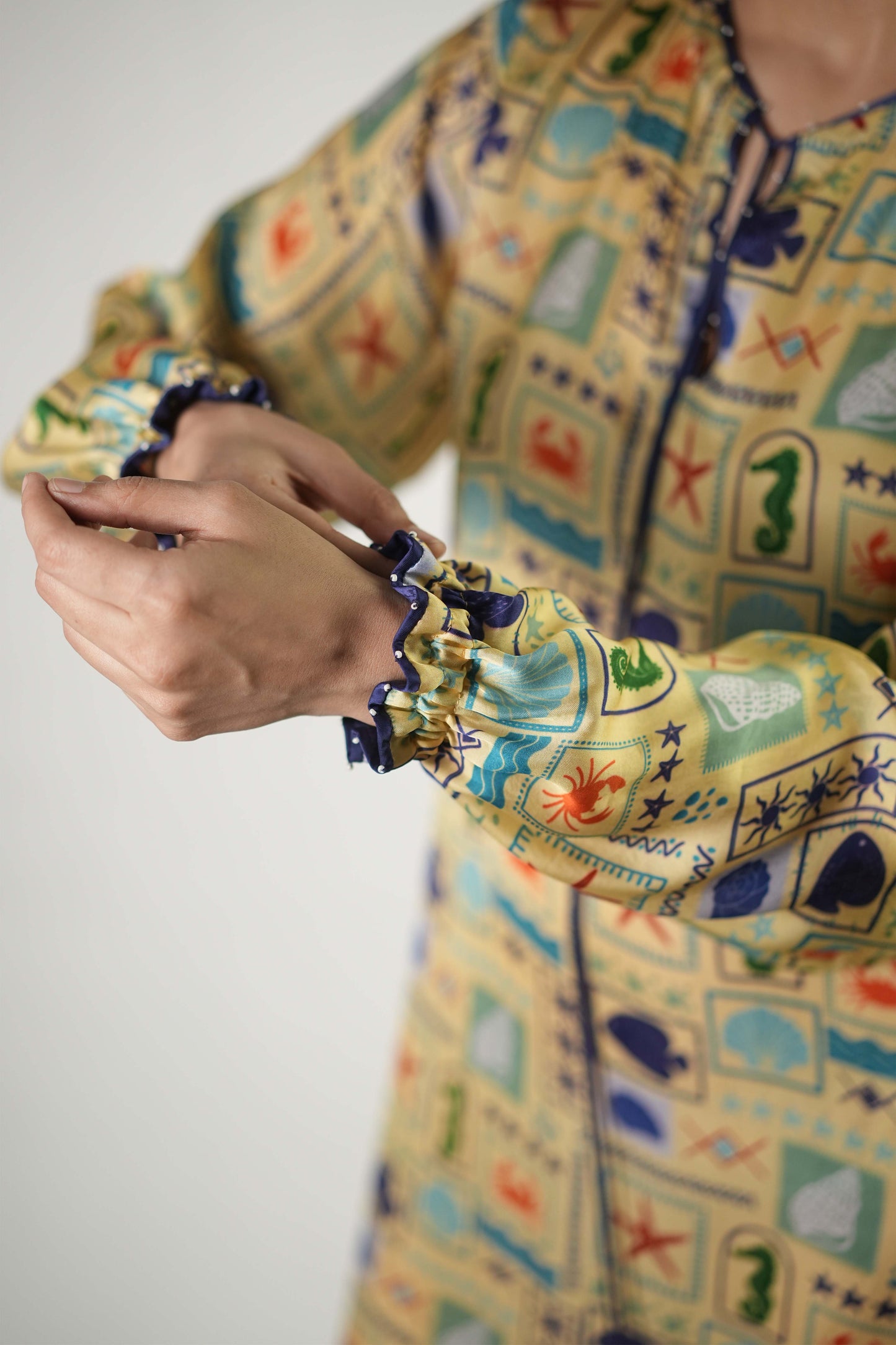 Colourful sea elements printed breezy dress