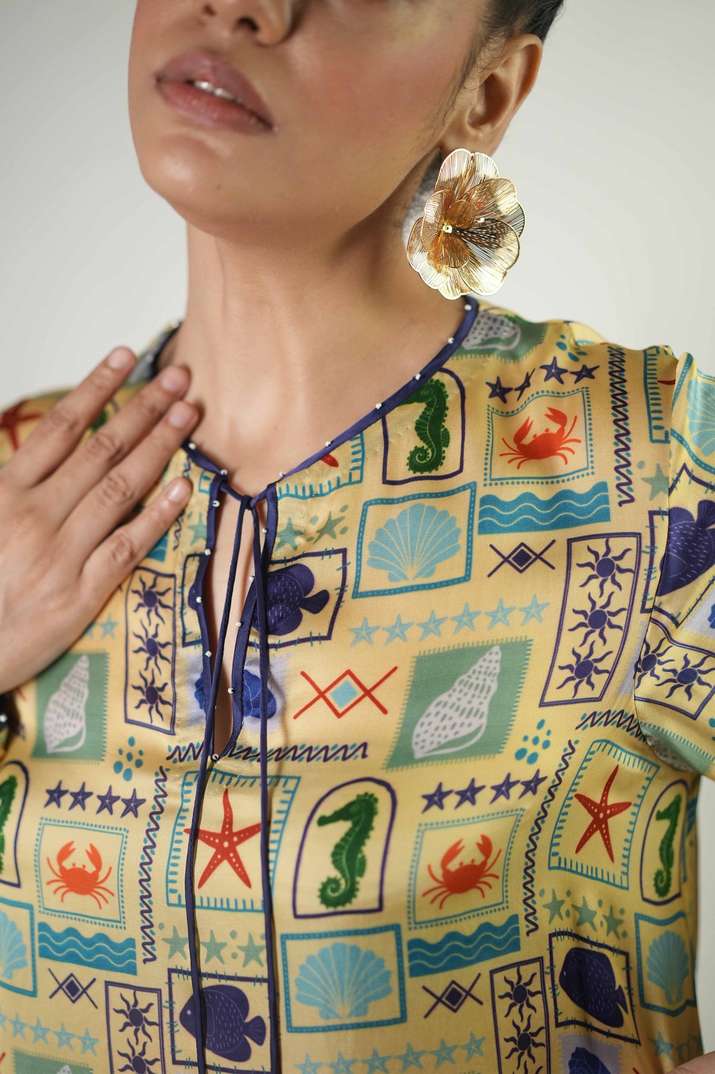 Colourful sea elements printed breezy dress
