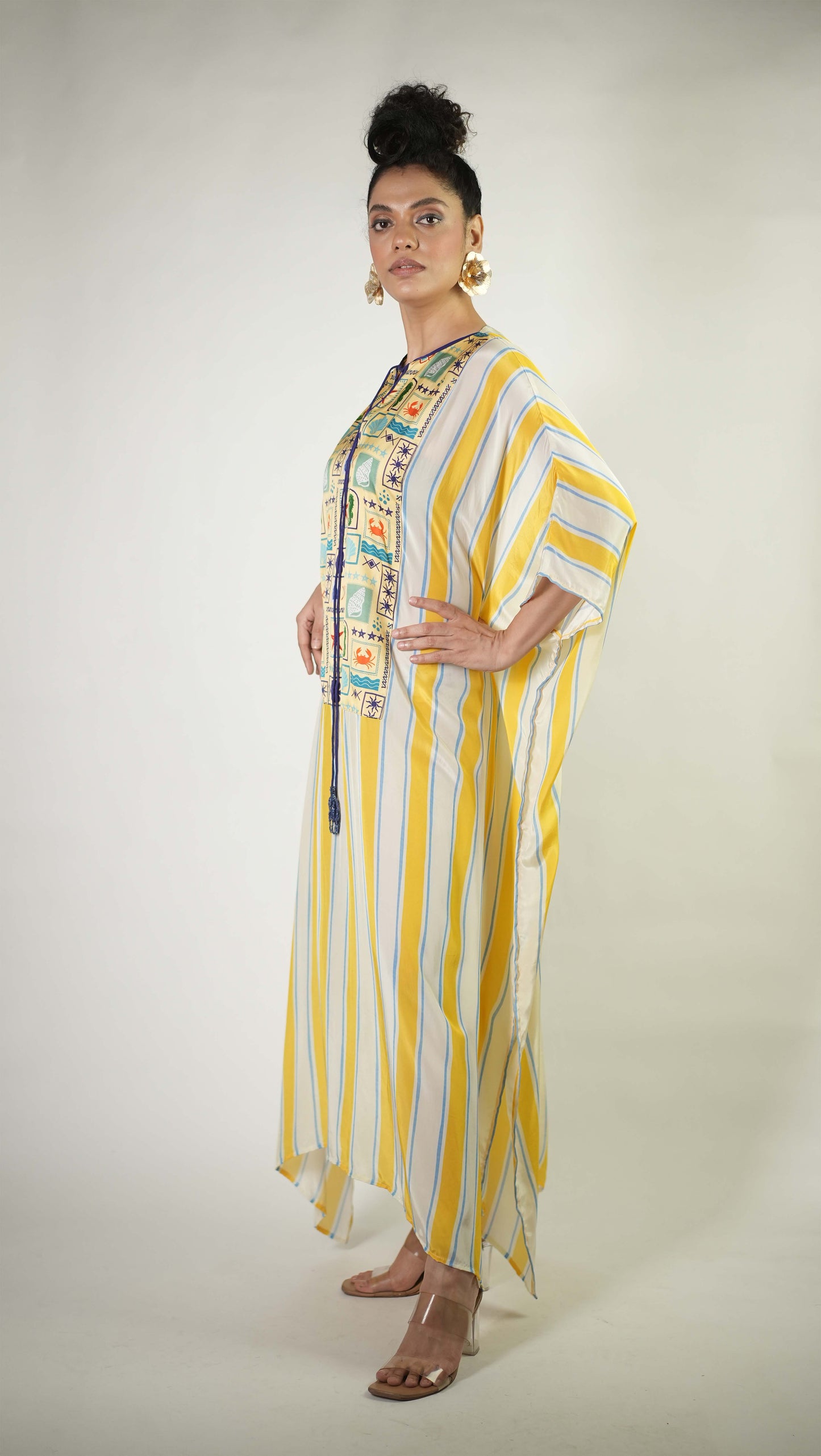 Bold stripes and colourful sea elements printed kaftan