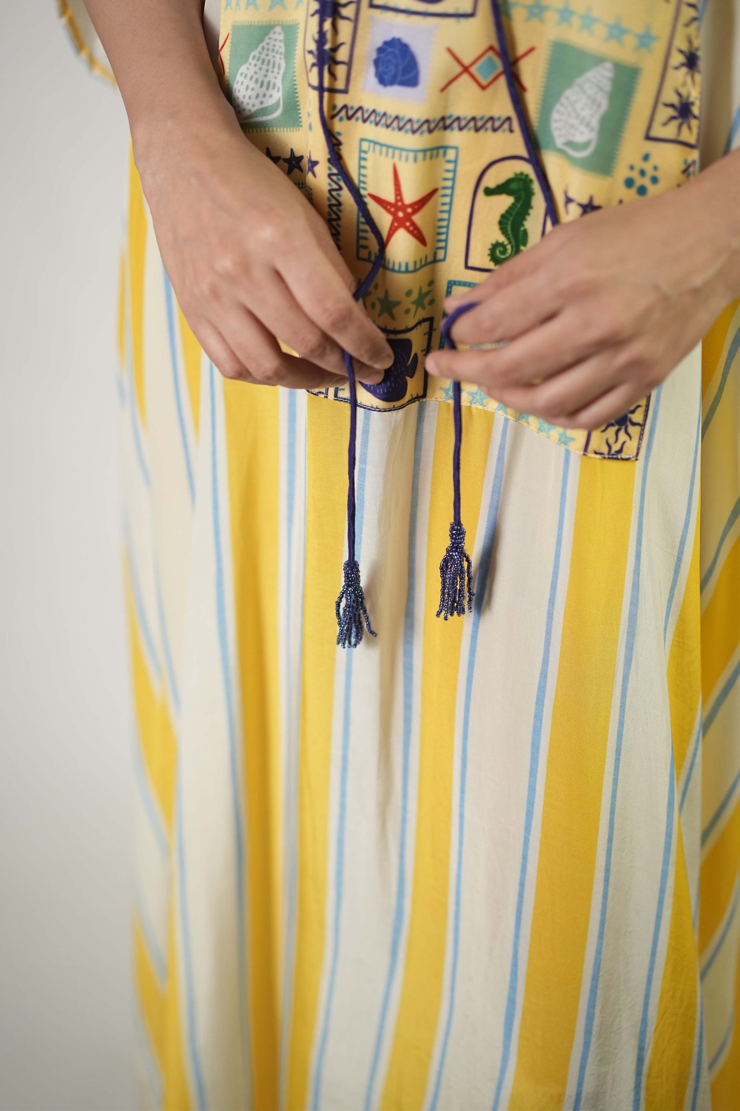 Bold stripes and colourful sea elements printed kaftan