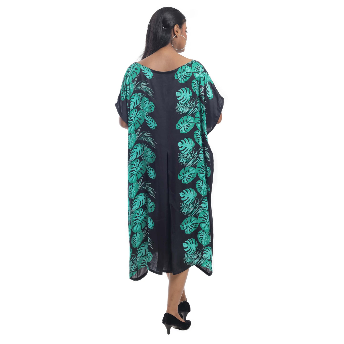 TOUCAN PRINTED SATIN DRESS WITH EMBROIDERY HIGHLIGHTS