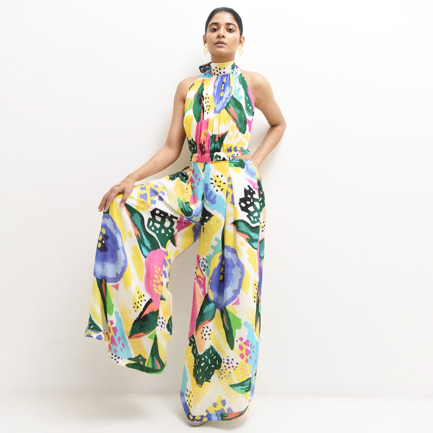 ABSTRACT FLORAL PRINTED DETACHABLE AT THE WAIST JUMPSUIT