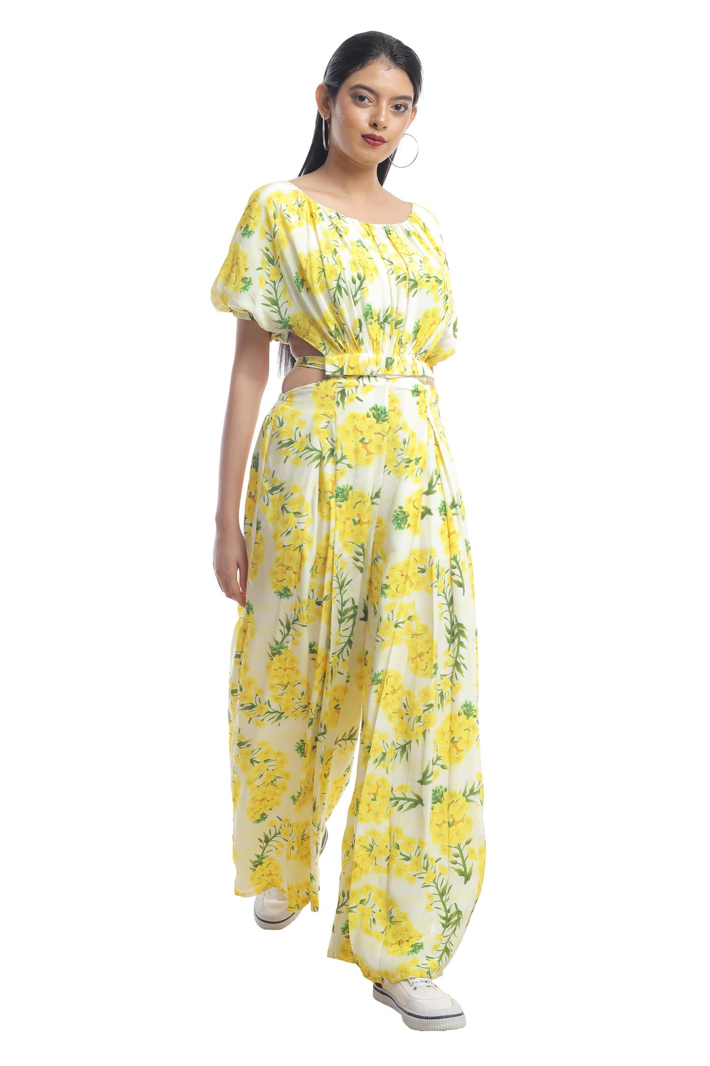 DETACHABLE AT THE WAIST FLORAL PRINTED JUMPSUIT