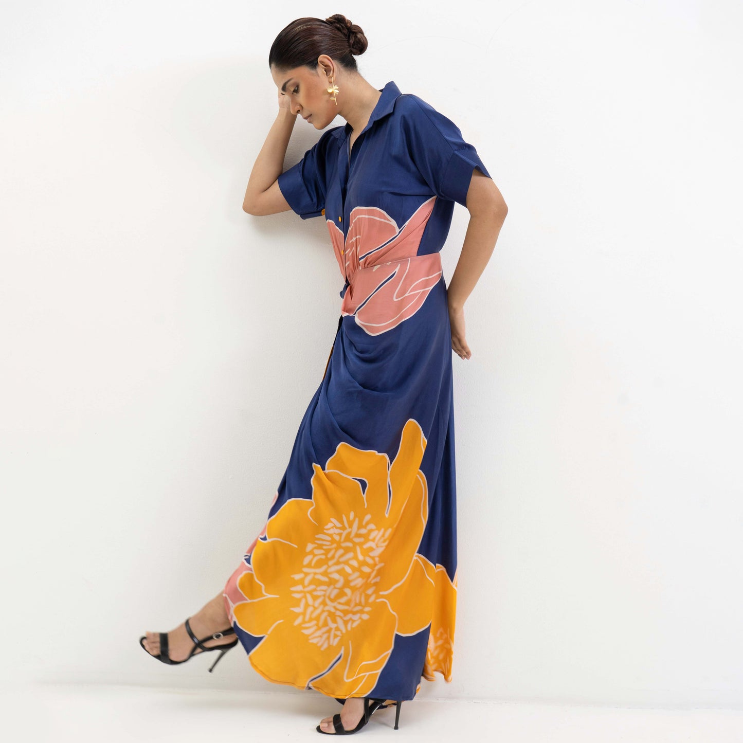 JAYA AHSAN IN PLACEMENT FLORAL PRINTED DRAPED DRESS