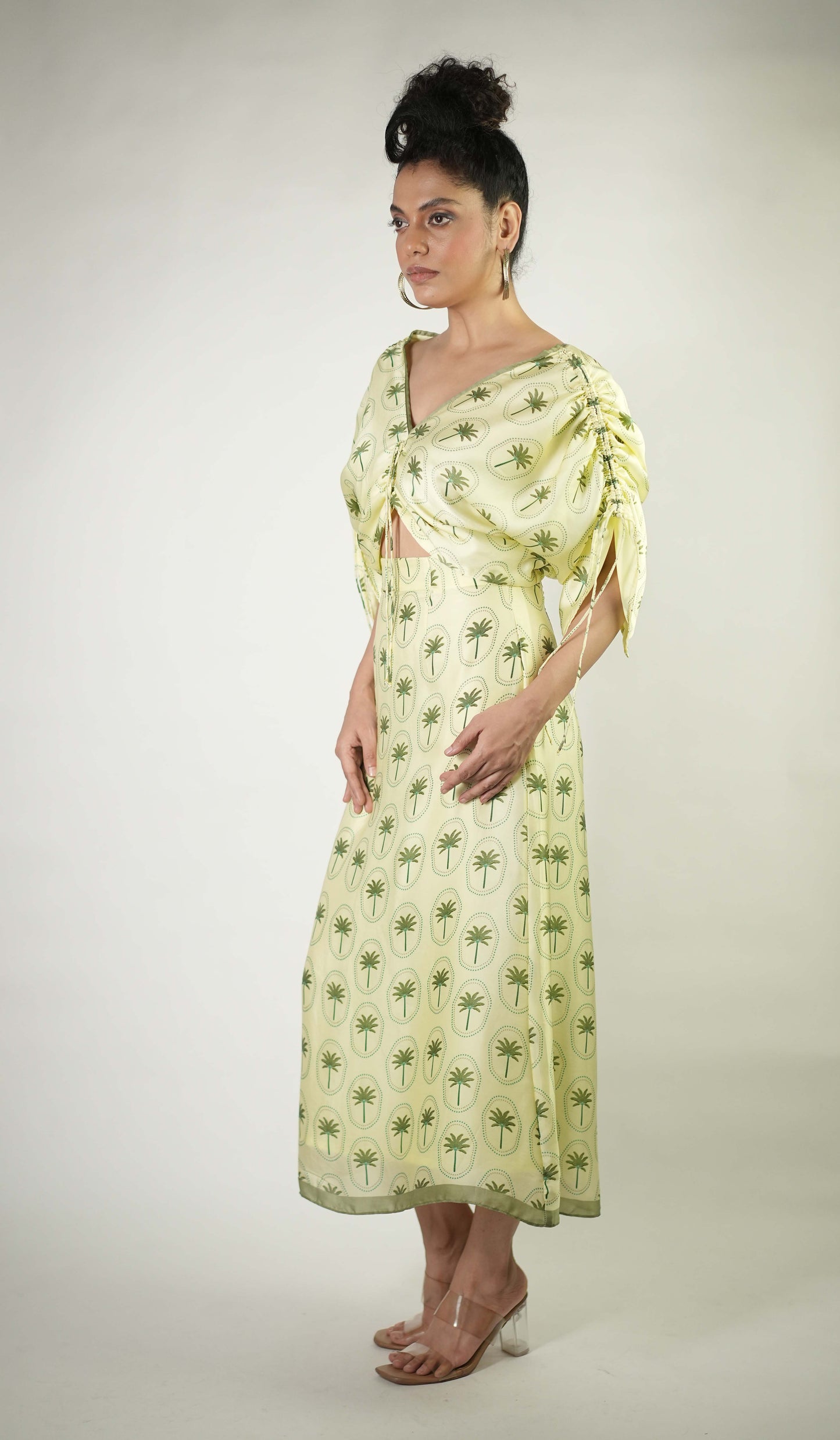 Palm tree printed top and pencil skirt
